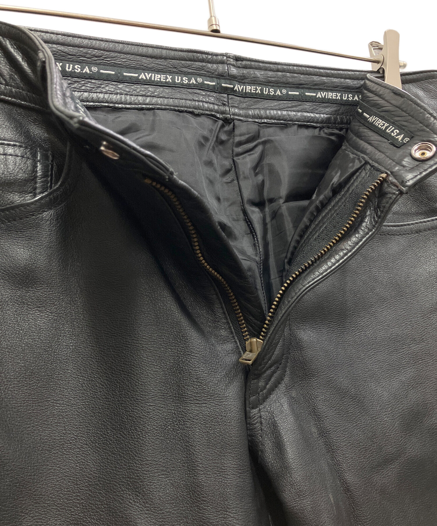 中古・古着通販】AVIREX (アヴィレックス) カウレザーパンツ ブラック