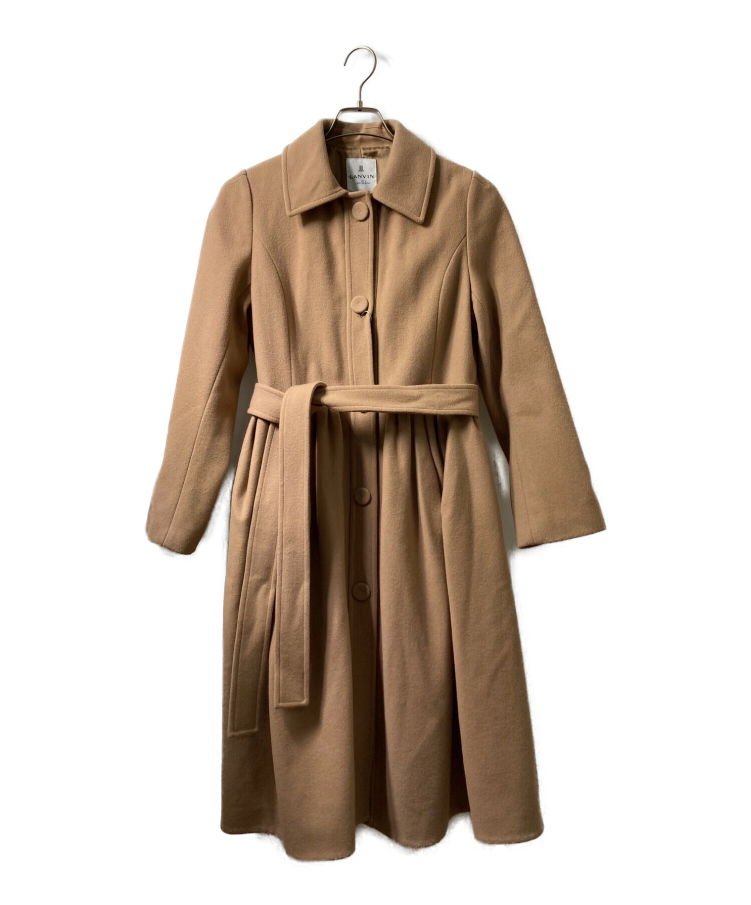 ランバンオンブルー ノーカラーコート Aライン 日本製 38 ベージュ 未使用級 ランバンオンブルー ノーカラーコート Aライン 日本製 38 ベージュ 未