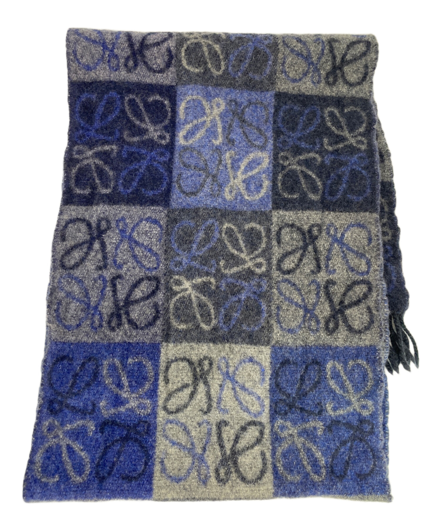 中古・古着通販】LOEWE (ロエベ) チェッカーボード スカーフ ブルー