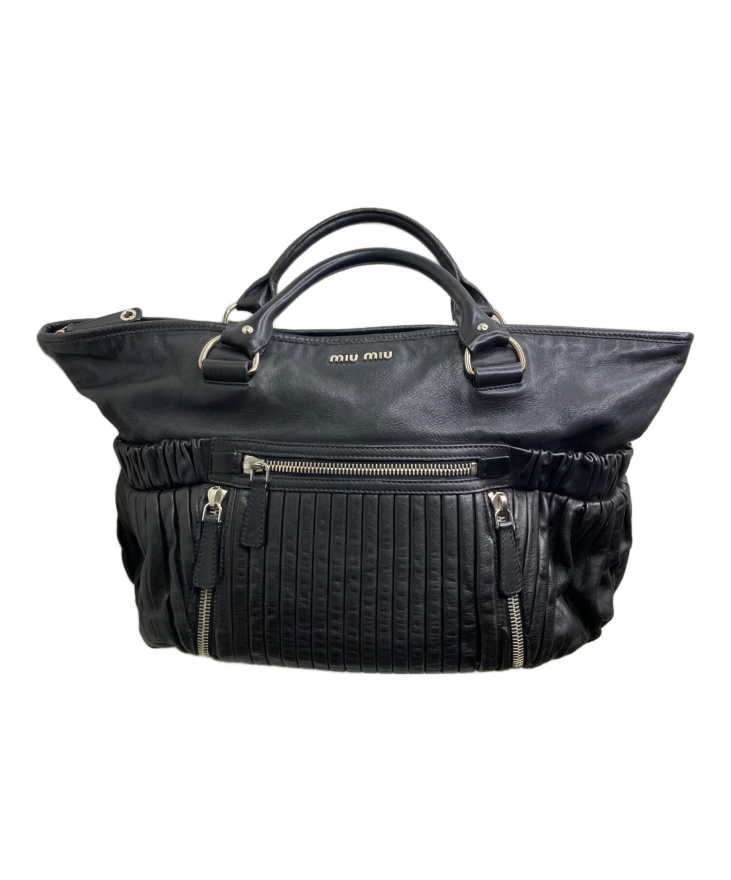 中古・古着通販】MIU MIU (ミュウミュウ) レザーハンドバッグ ブラック
