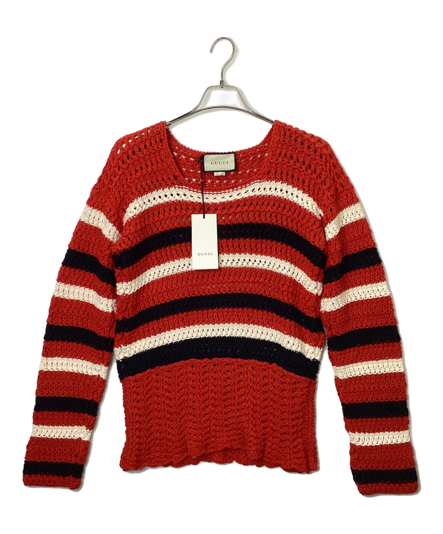 中古・古着通販】GUCCI (グッチ) ボーダーコットンニット レッド 中古・古着通販】GUCCI (グッチ) ボーダーコットンニット レッド