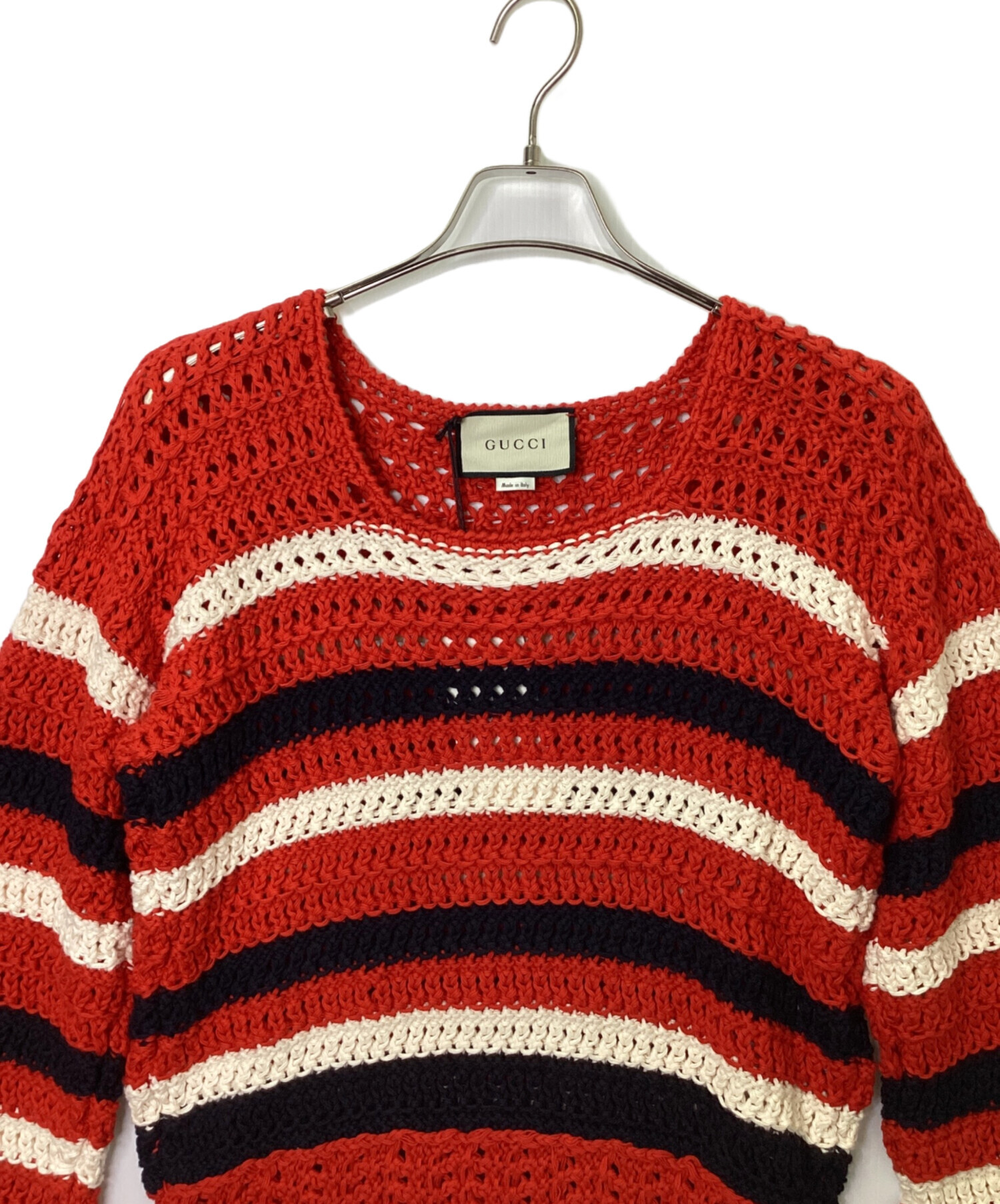 中古・古着通販】GUCCI (グッチ) ボーダーコットンニット レッド