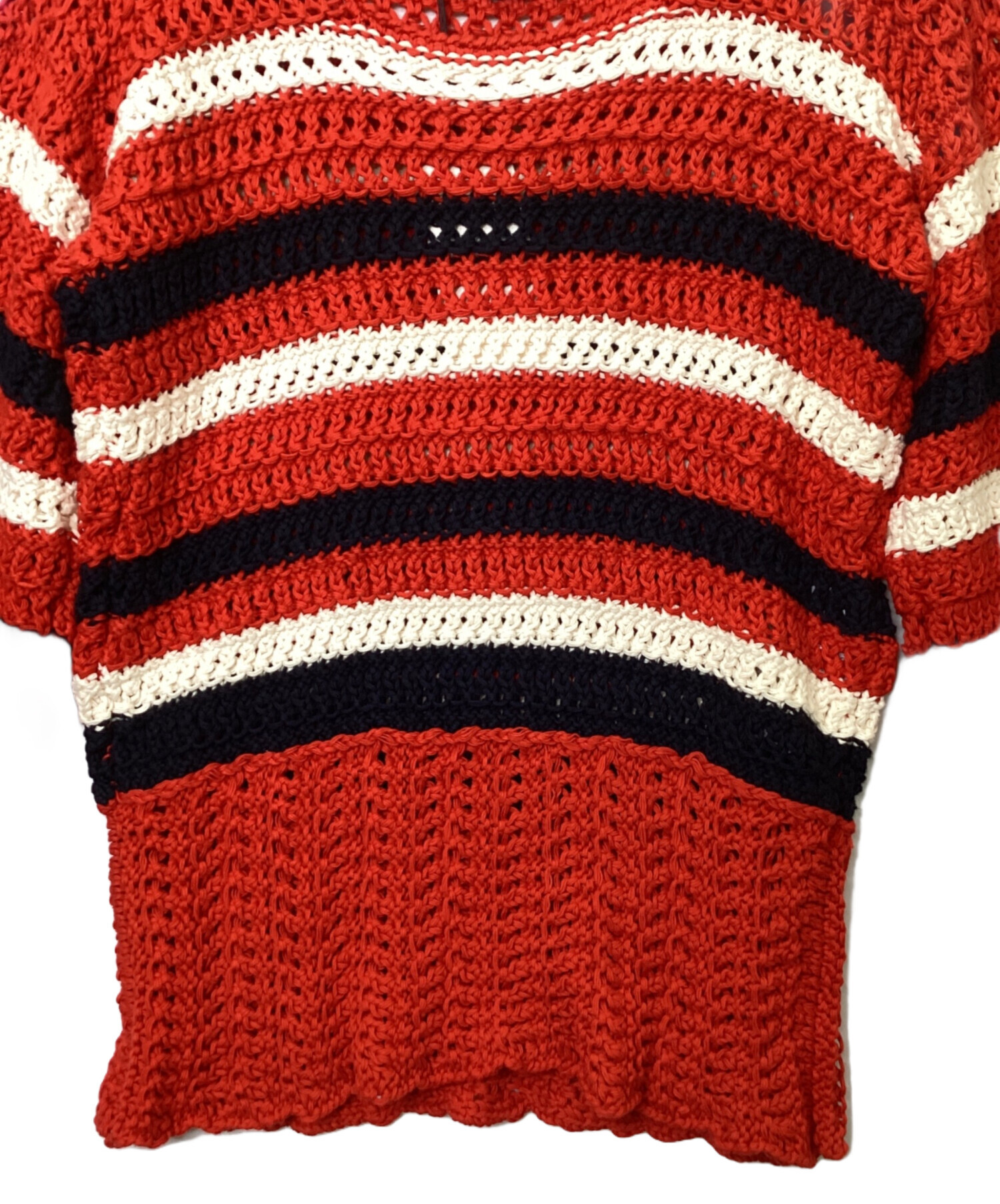 中古・古着通販】GUCCI (グッチ) ボーダーコットンニット レッド