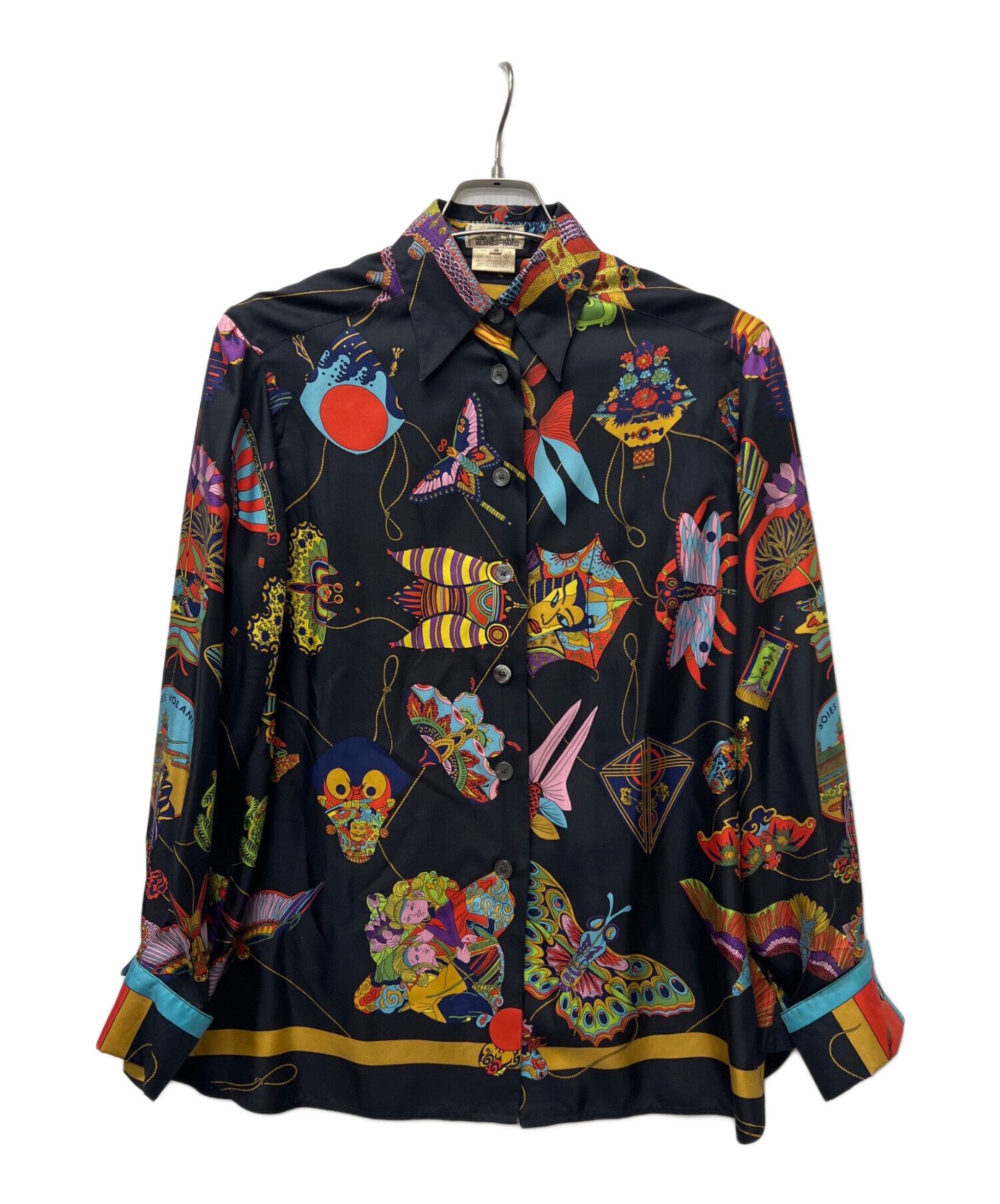 HERMES　シルクシャツ 中古・古着通販】HERMES (エルメス) 総柄シルクシャツ ブラック サイズ