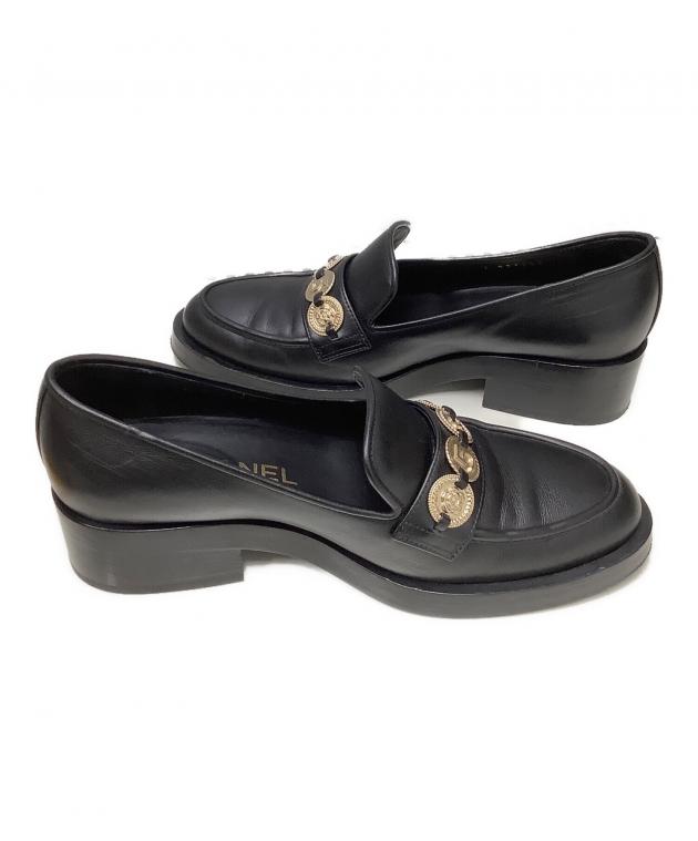 CHANEL シャネル ドレスシューズ/ローファー レディース 【古着】【中古】 中古・古着通販】CHANEL (シャネル) カーフスキン ローファー ブラック