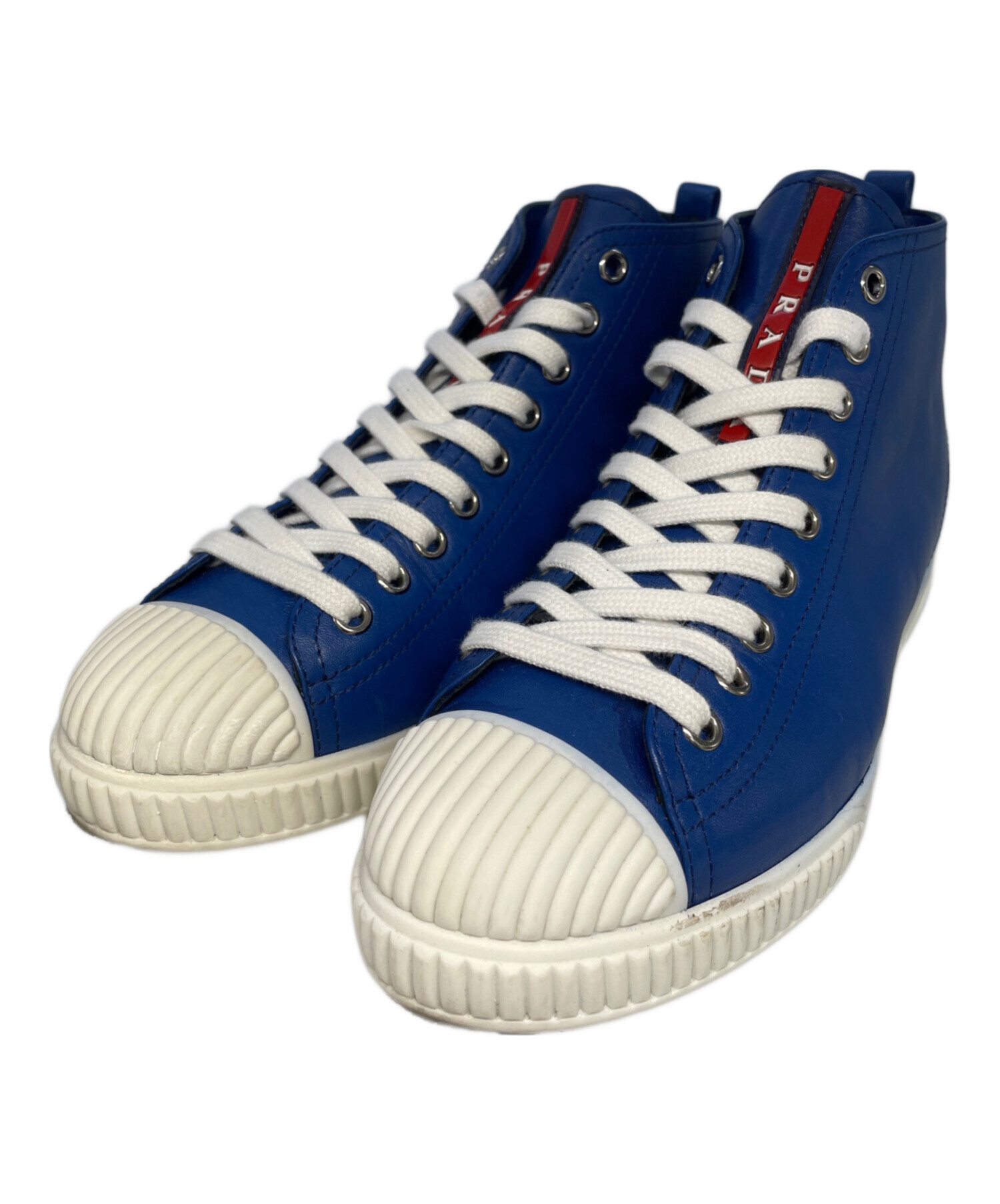 PRADA スニーカー ブルー 中古・古着通販】PRADA (プラダ) ハイカットスニーカー ブルー サイズ