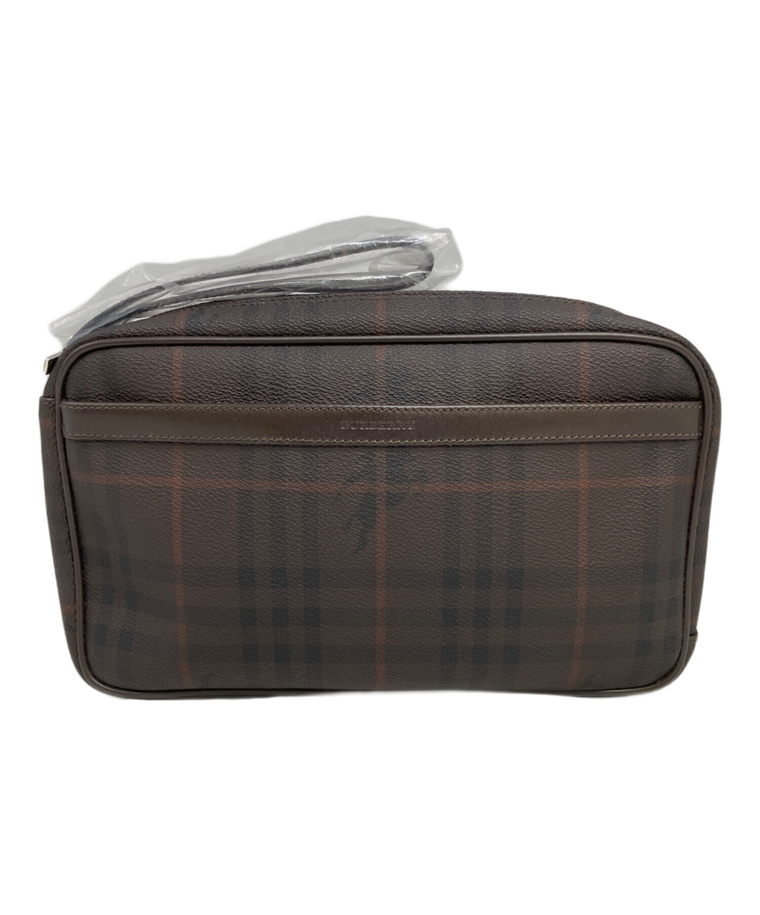 【未使用品】バーバリー キャンバス カーフＸ本革 クラッチ バッグ 化粧ポーチ 中古・古着通販】BURBERRY (バーバリー) クラッチバッグ ブラウン