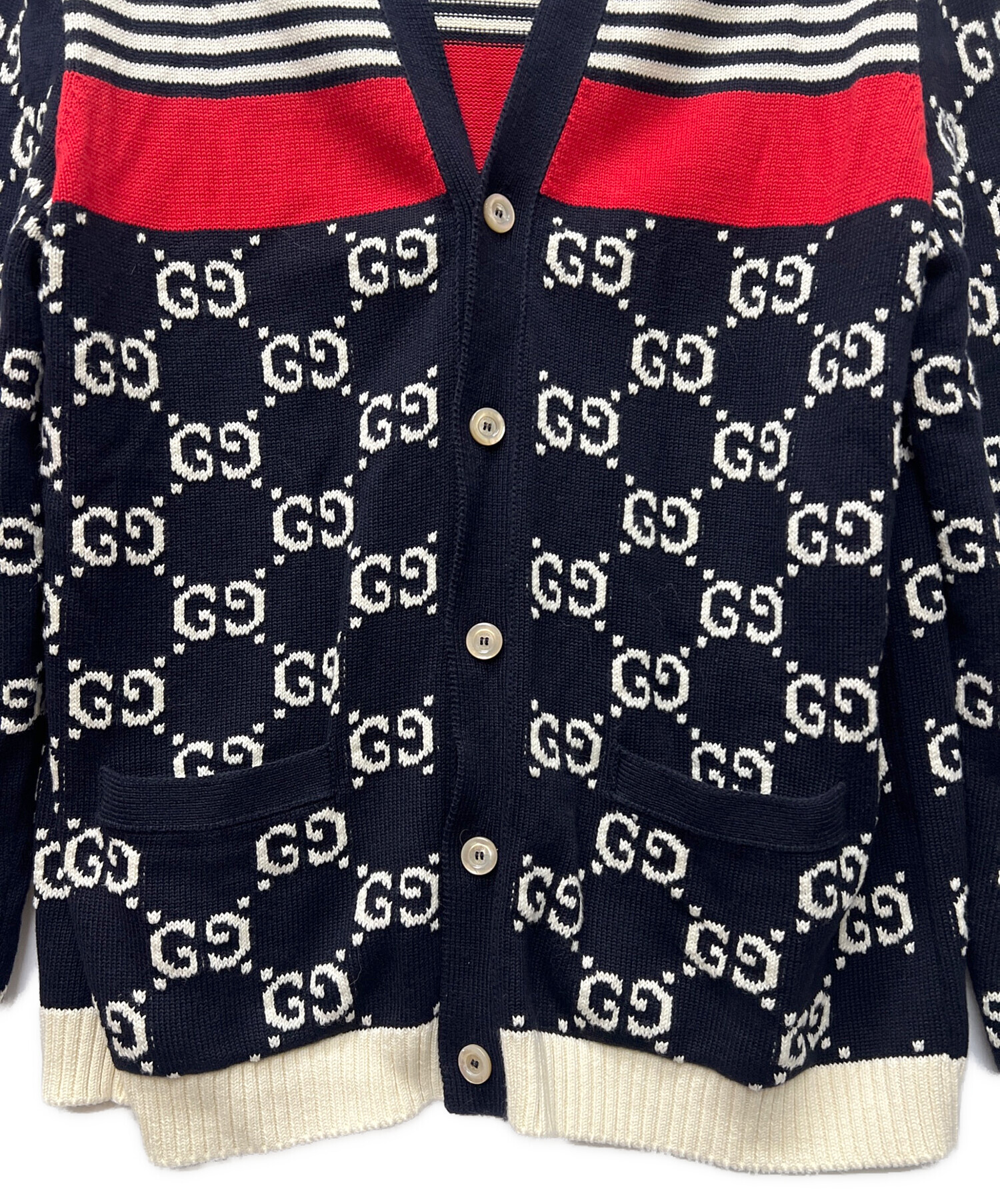 中古・古着通販】GUCCI (グッチ) ニットカーディガン ネイビー 
