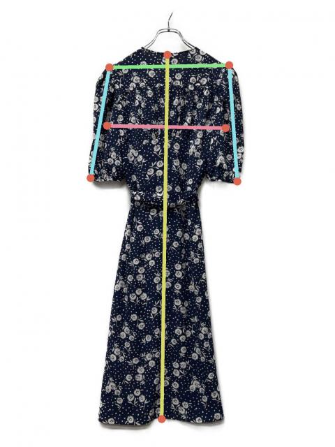 フランス Rouje 花柄 半袖ワンピース ネイビー 36 中古・古着通販】Rouje (ルージュ) 半袖ワンピース ネイビー×ホワイト