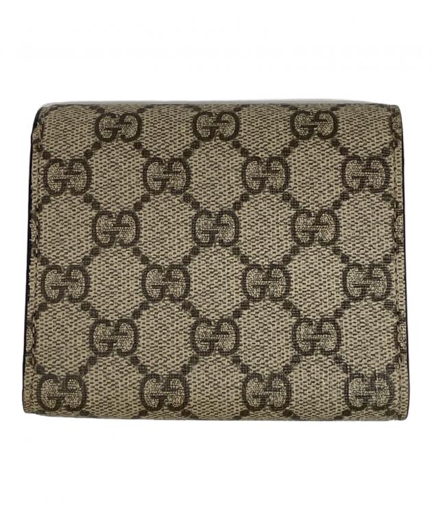 GUCCIグレー レザー 三つ折り財布 ゴールドロゴ 中古・古着通販】GUCCI (グッチ) 3つ折り財布 グレー｜ブランド・古着