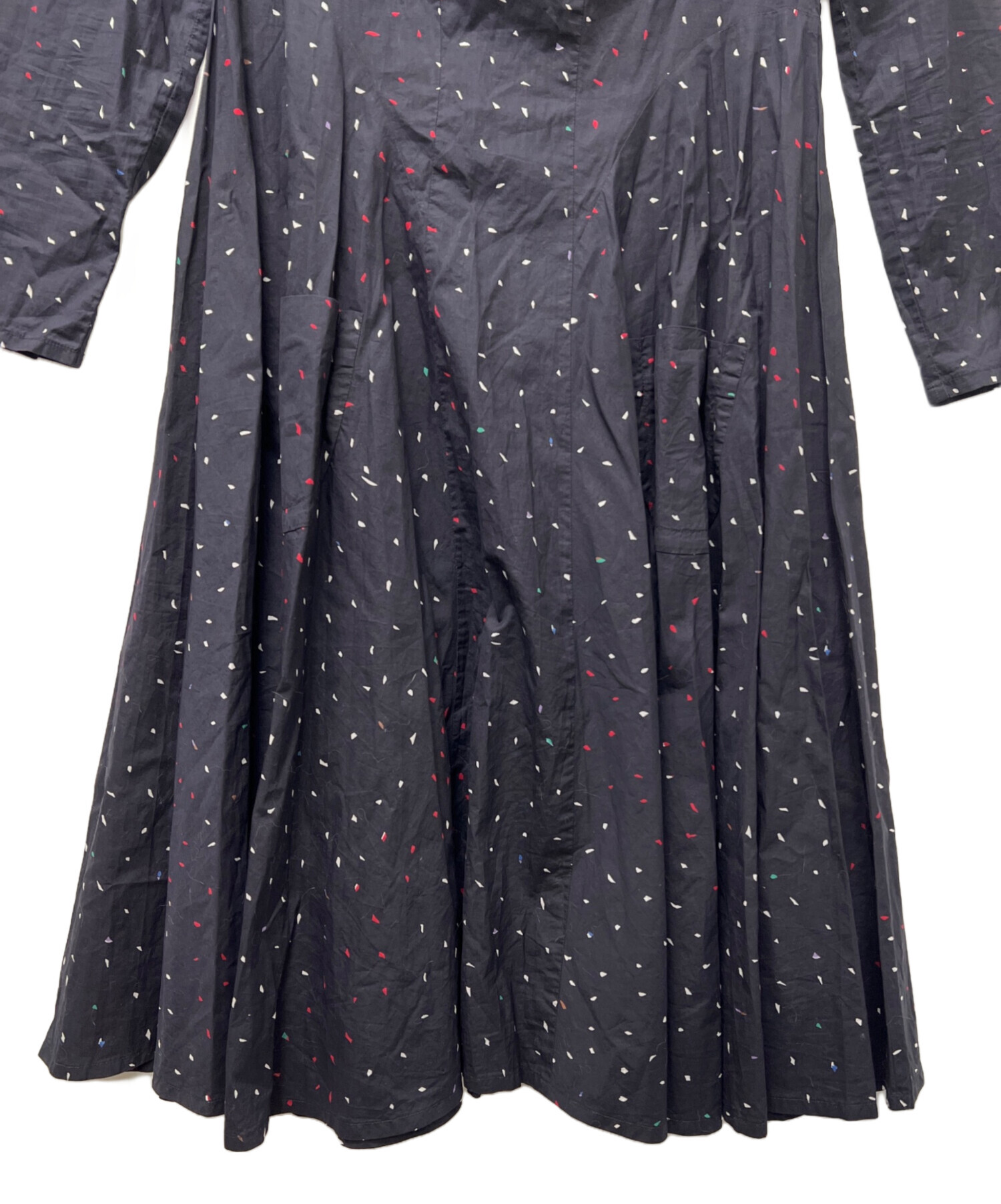 homspunネイビー ロングワンピース 中古・古着通販】homspun (ホームスパン) 長袖ワンピース ネイビー