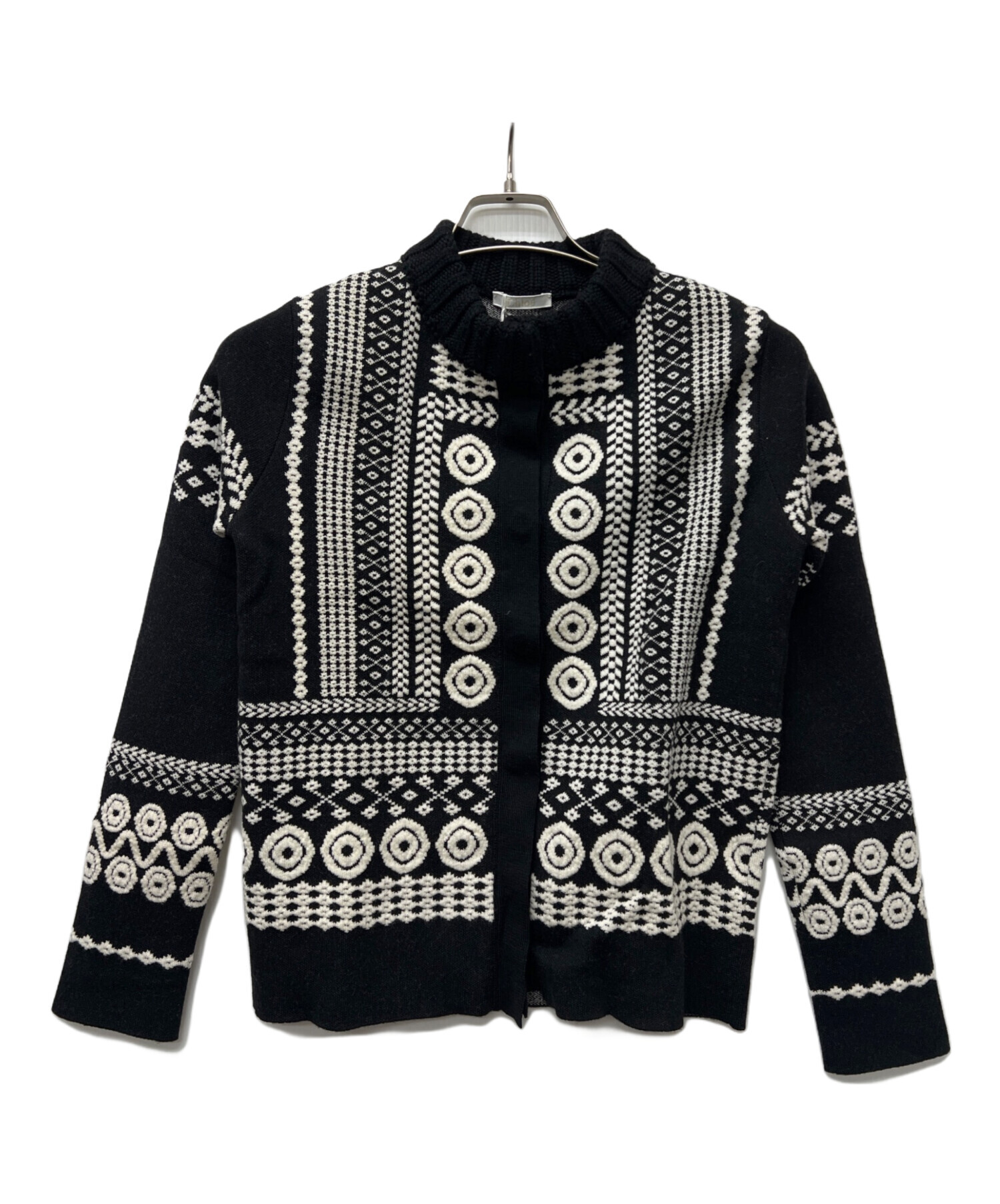 中古・古着通販】Chloe (クロエ) 厚手カーディガン ブラック×ホワイト