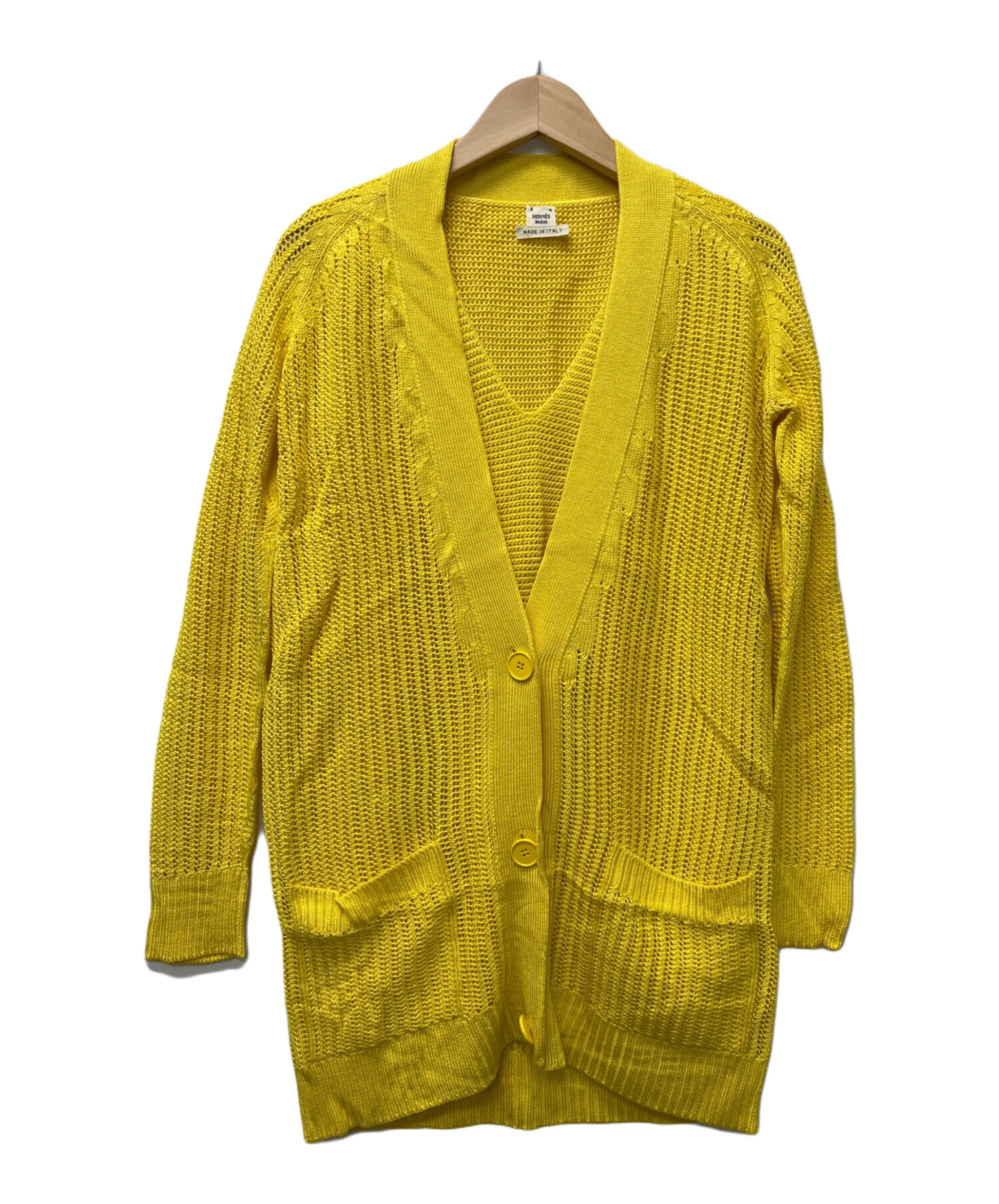 HERMÈS イエロー ニットカーディガン 美品　カシミヤ 100% 中古・古着通販】HERMES (エルメス) 薄手カーディガン イエロー サイズ