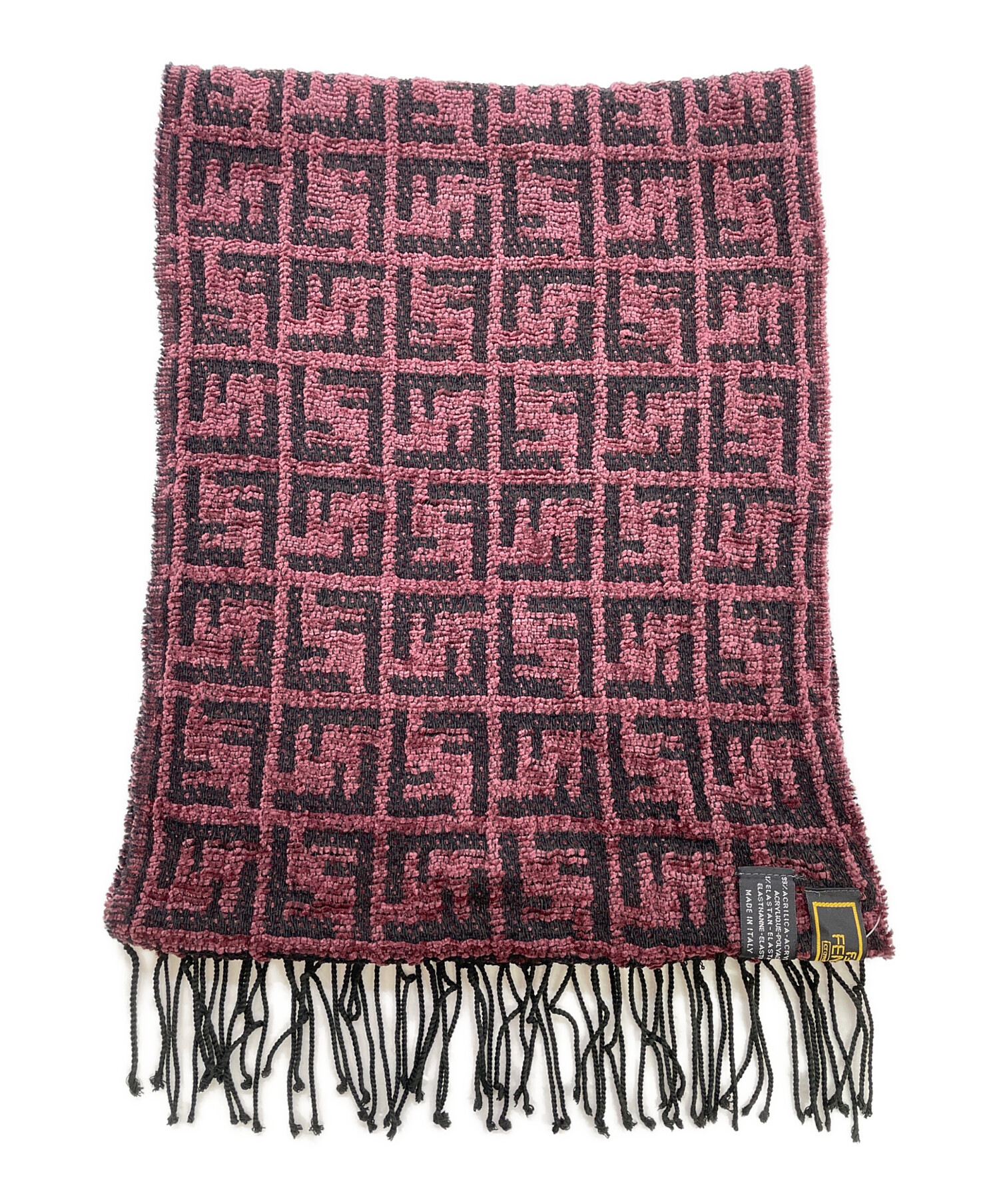 未使用タグ付　フェンディ　FENDI　マフラー　ズッカ　ウール　レッド 中古・古着通販】FENDI (フェンディ) マフラー レッド×ブラック