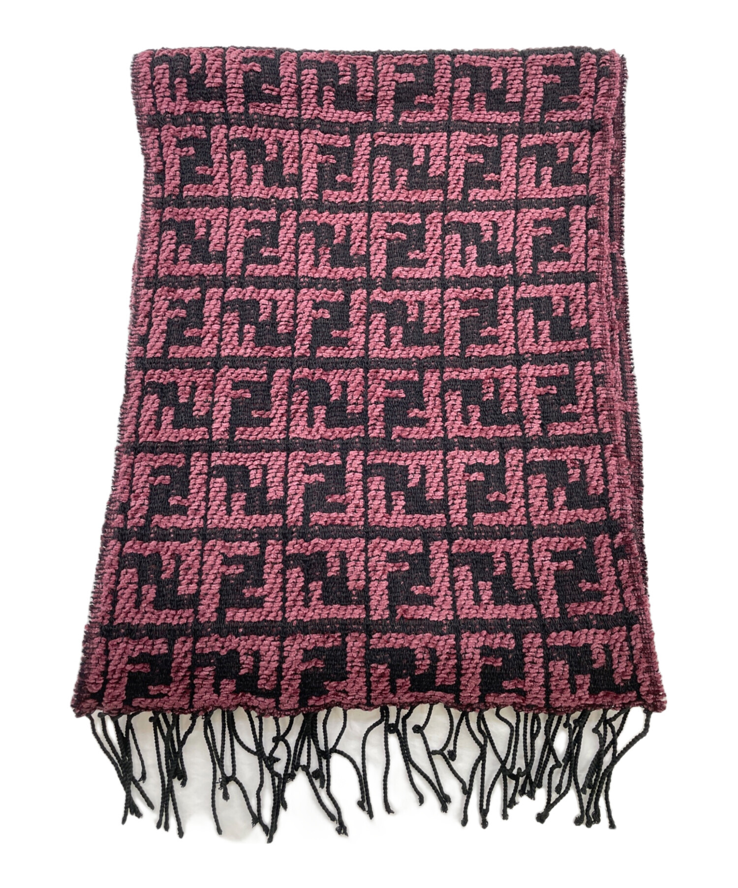 FENDIフリンジ付き赤いストールマフラー美品 中古・古着通販】FENDI (フェンディ) マフラー レッド×ブラック