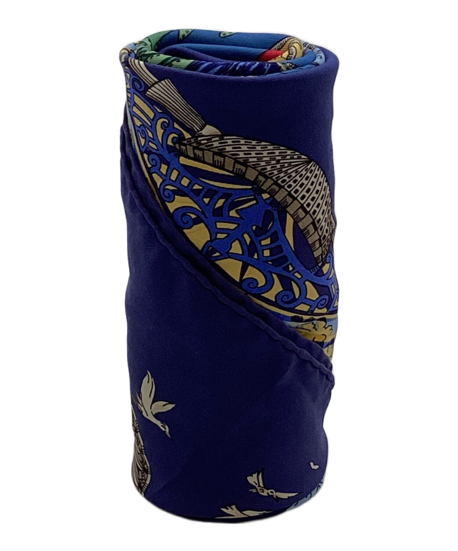 HERMES シルク スカーフ 青 中古・古着通販】HERMES (エルメス) シルクスカーフ ブルー×レッド