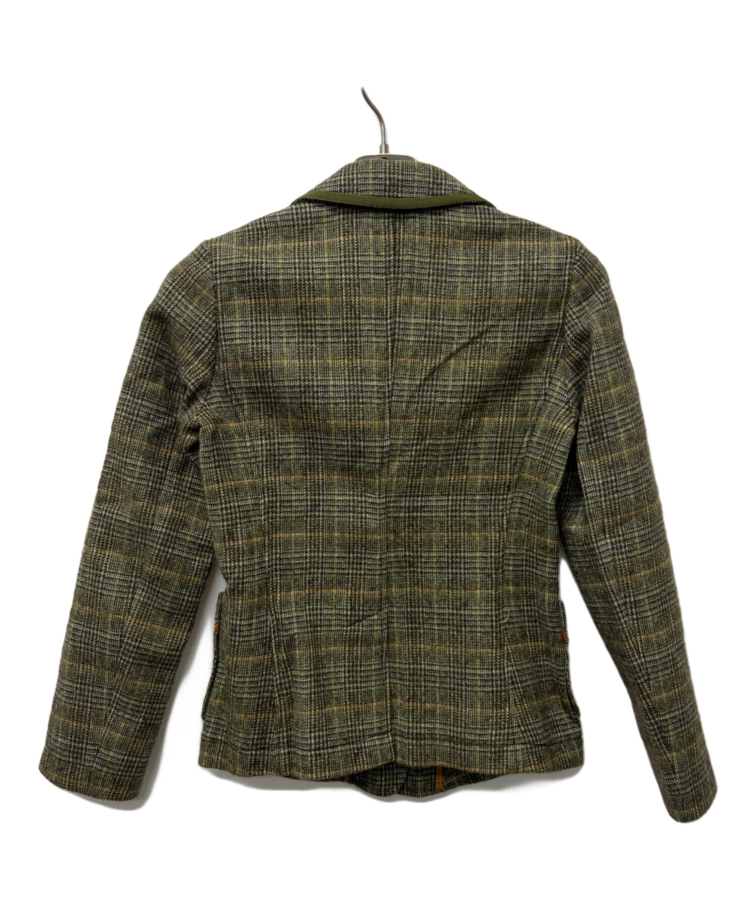 ETRO - 美品 ETRO エトロ ミンク ファーカラー ウール 袖レザー ダブルブレスト ツイードジャケット 42 マルチカラー レディース 古着 中古 USED 美品 ETRO エトロ ミンク ファーカラー ウール 袖レザー ダブル
