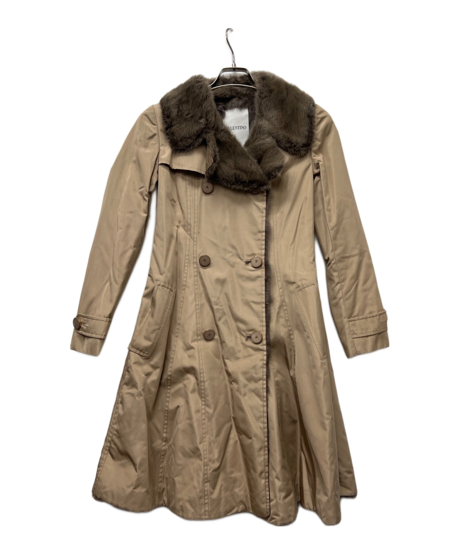 中古・古着通販】VALENTINO (ヴァレンティノ) ファー付コート ベージュ 