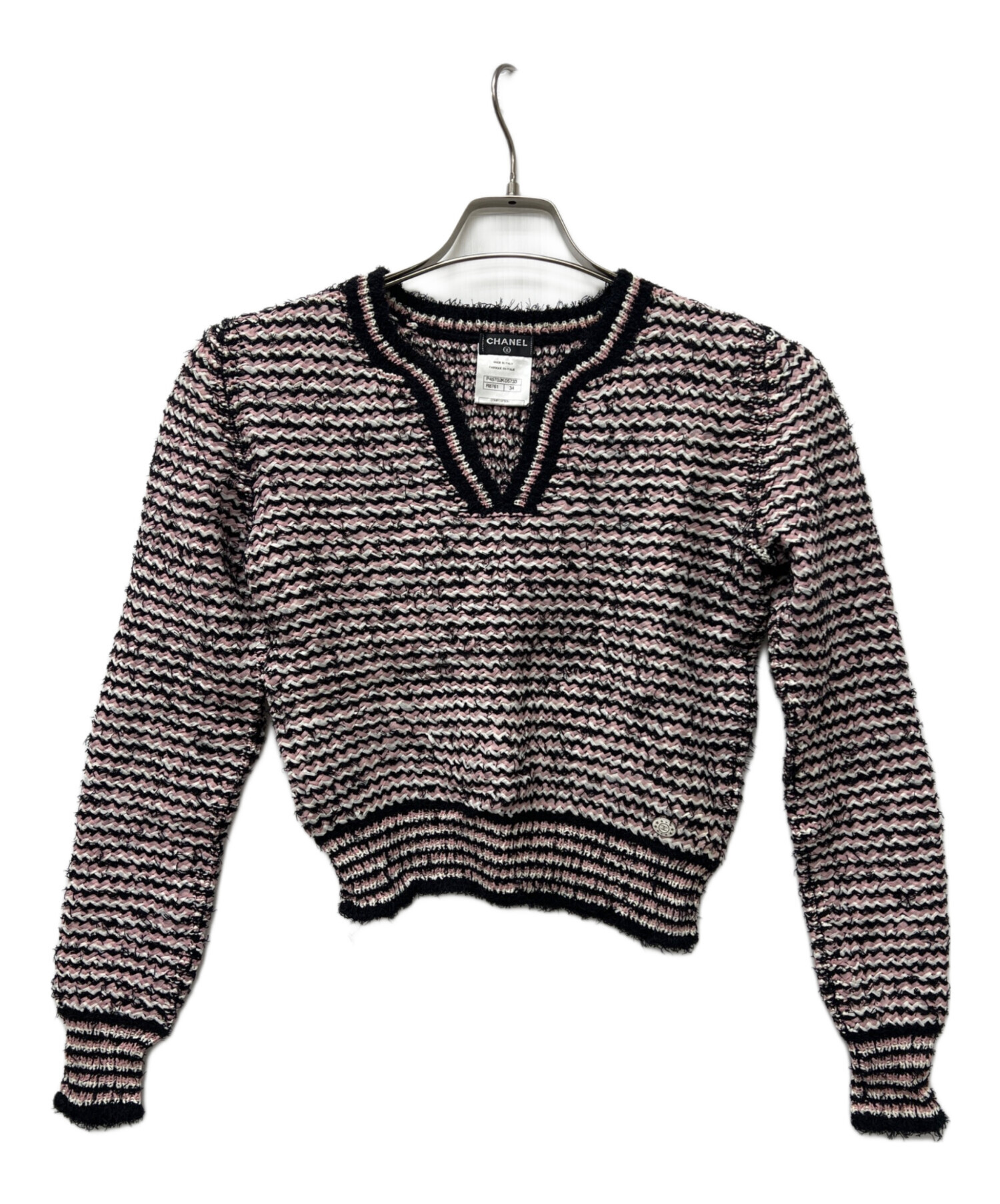 中古・古着通販】CHANEL (シャネル) キーネックニット ピンク サイズ