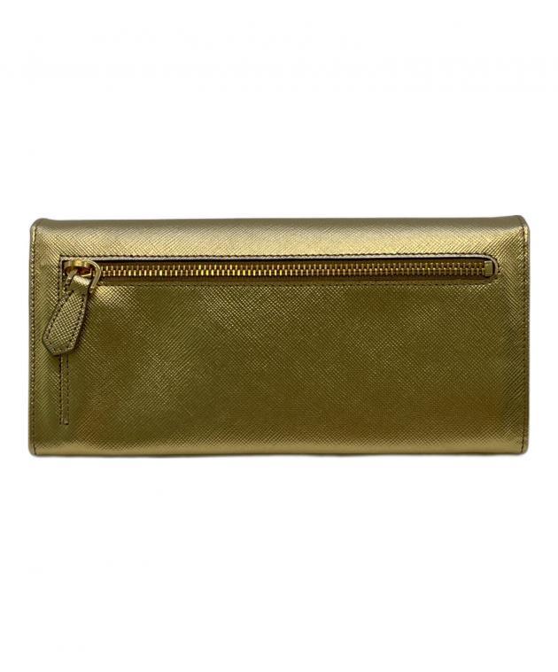 中古PRADA プラダ長財布 ゴールドメタリック 中古・古着通販】PRADA