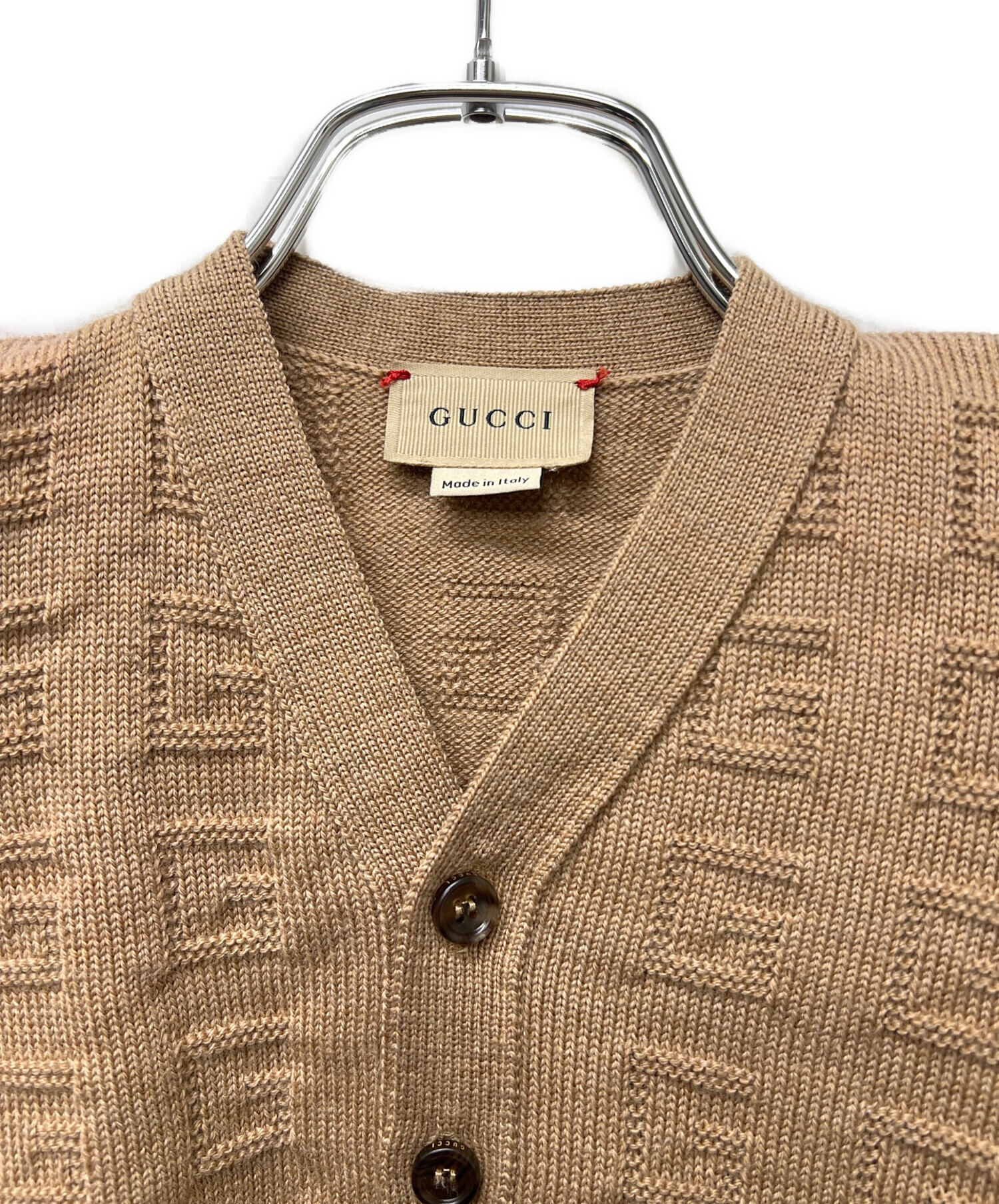 中古・古着通販】GUCCI (グッチ) Vネックカーディガン ベージュ サイズ