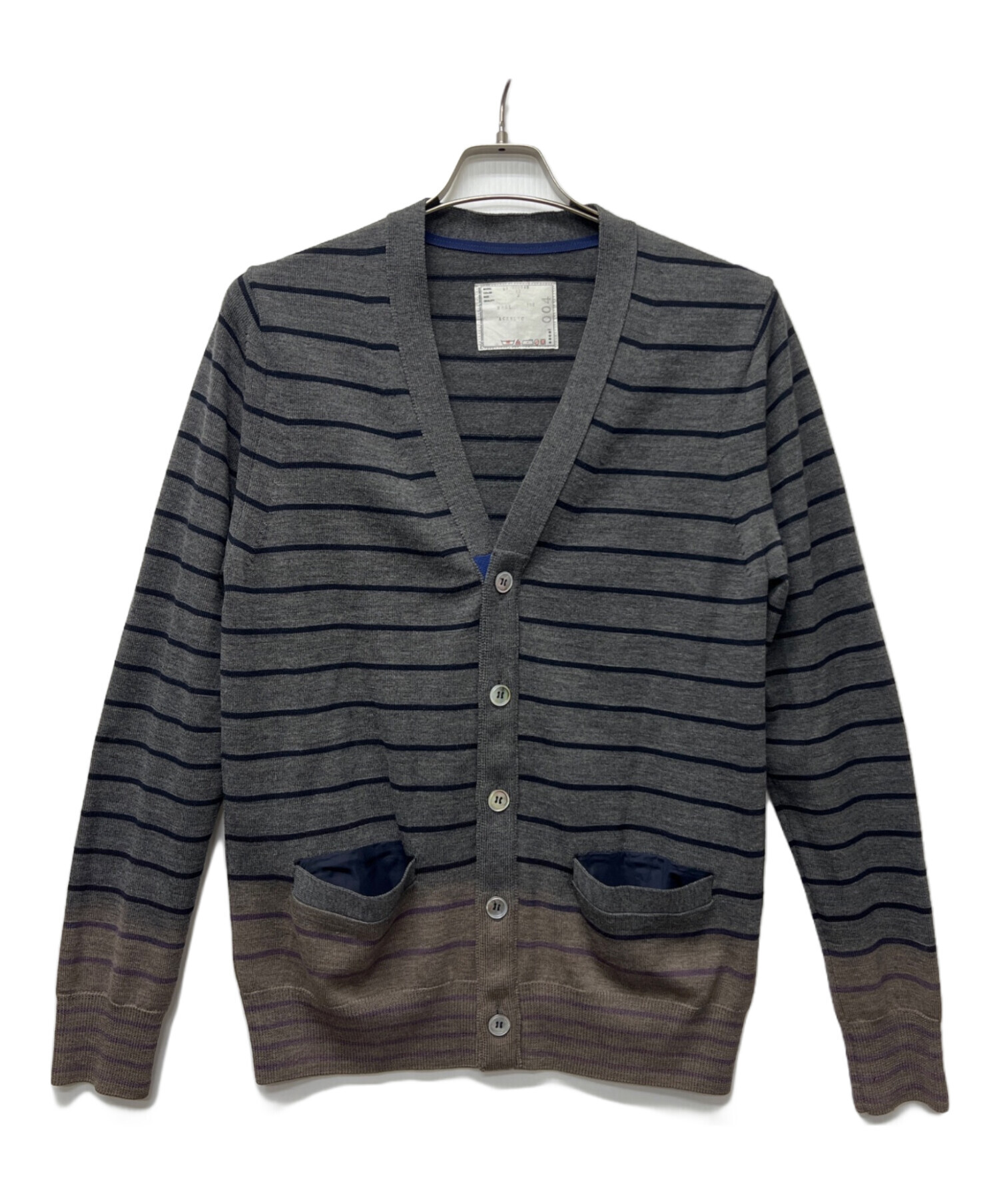 中古・古着通販】sacai (サカイ) ニットカーディガン グレー×ブラウン 