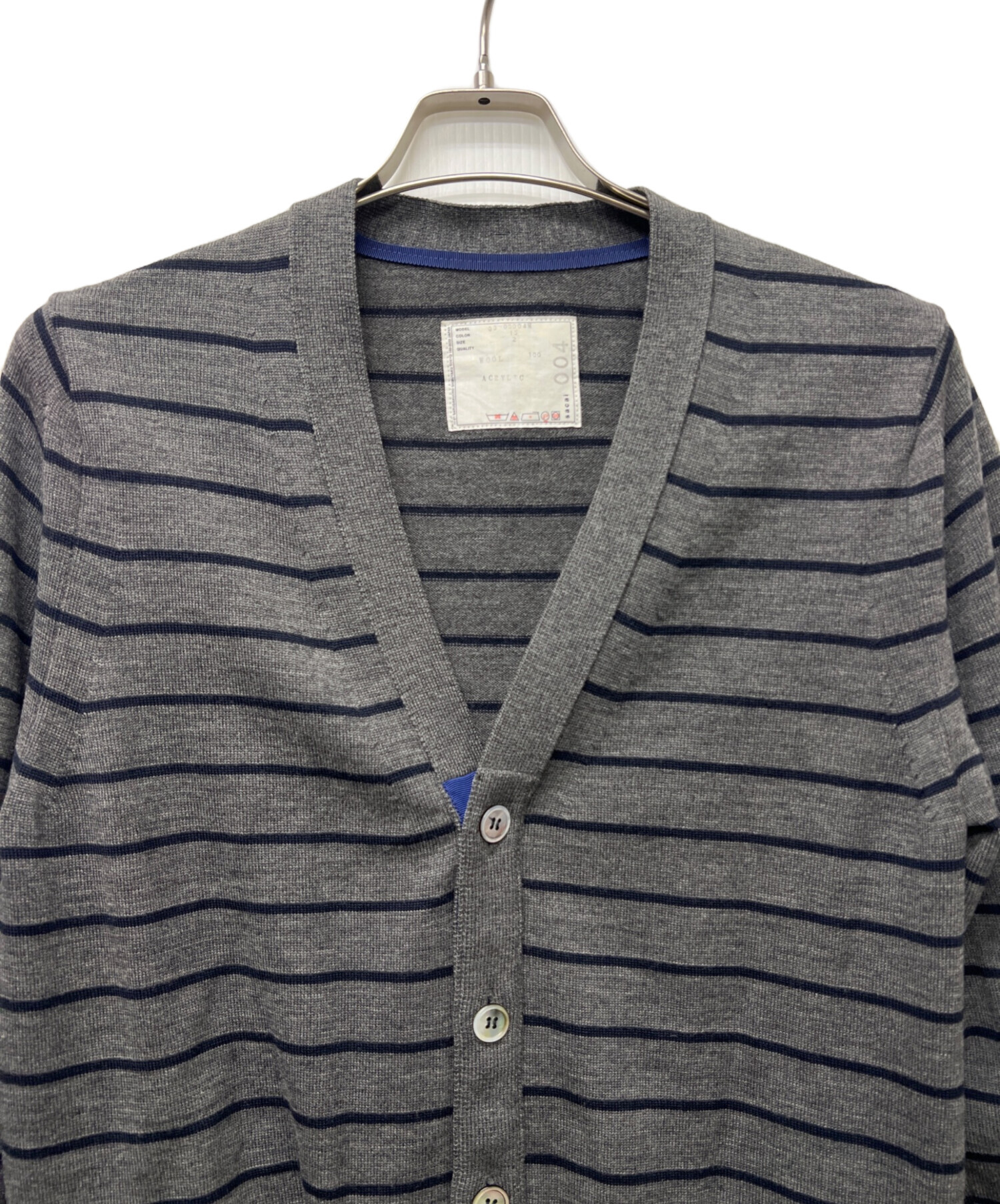 中古・古着通販】sacai (サカイ) ニットカーディガン グレー×ブラウン 