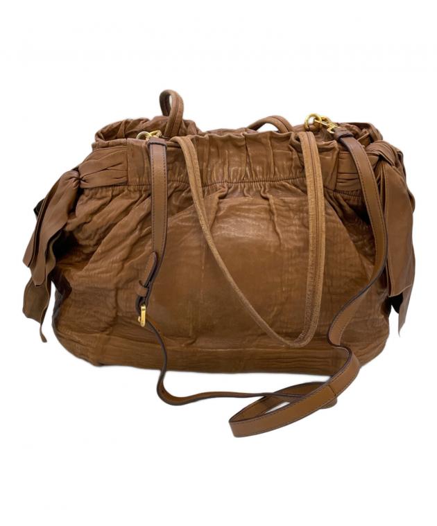 【PRADA】サイドリボン 2way バッグ 中古・古着通販】PRADA (プラダ) サイドリボン2WAYバッグ ブラウン