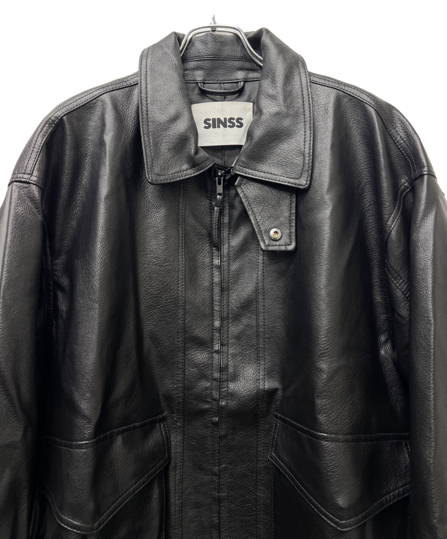 中古・古着通販】SINSS (シンス) フェイクレザージャケット ブラック 