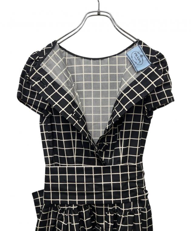 15%値下げ‼️<美品！>プラダPRADA半袖ワンピース 中古・古着通販】PRADA (プラダ) 半袖ワンピース ブラック×ホワイト