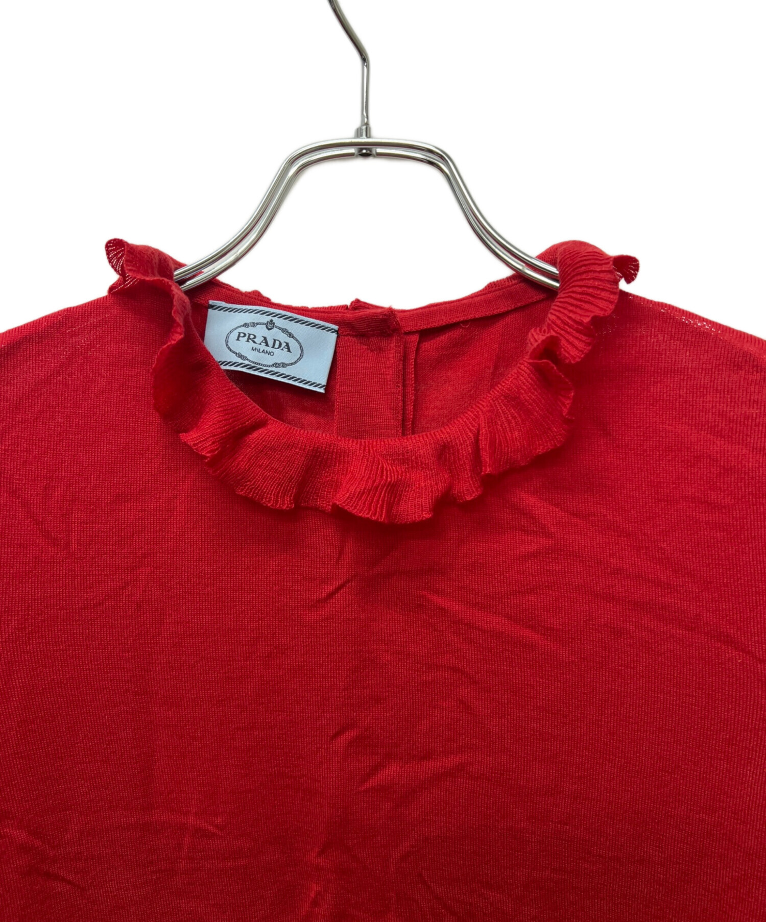 中古・古着通販】PRADA (プラダ) 薄手ニット レッド×ネイビー サイズ