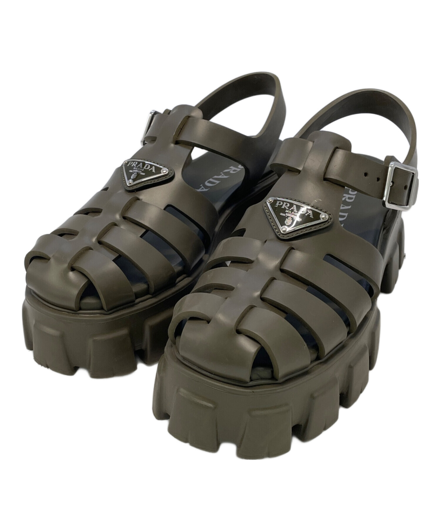 1度着用 美品 プラダ モノリス ラバー サンダル 38 PRADA 中古・古着通販】PRADA (プラダ) モノリスラバー オリーブ サイズ:SIZE