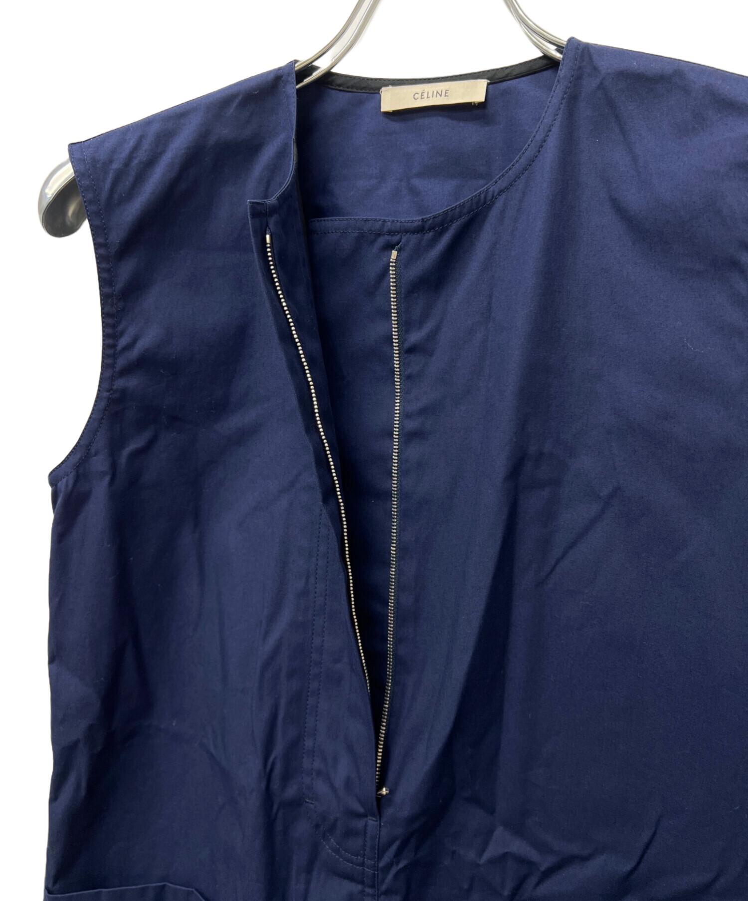 CELINE セリーヌ　ノースリーブワンピース　紺色 中古・古着通販】CELINE (セリーヌ) ノースリーブワンピース ネイビー