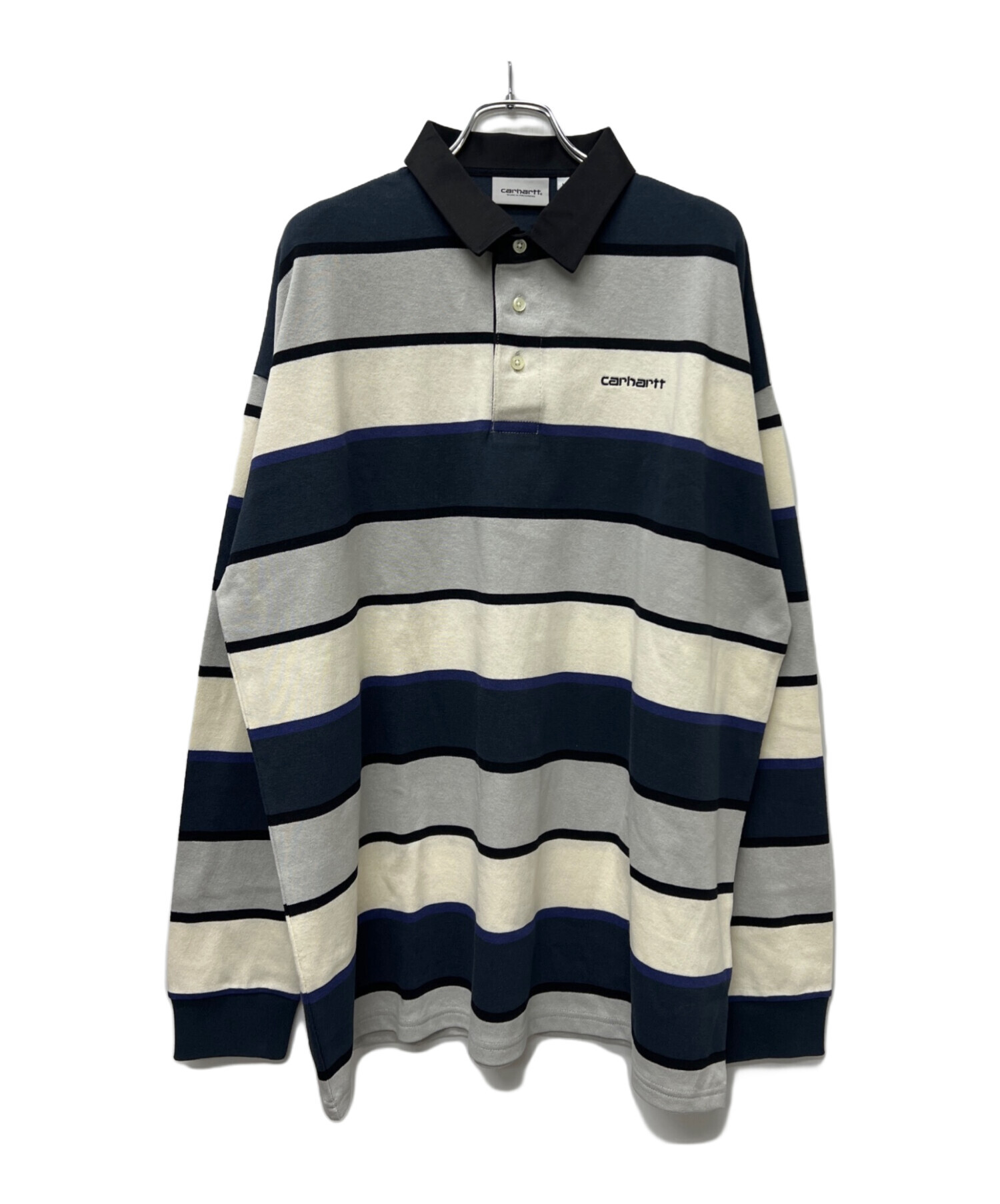 【個性派古着】日本製　長袖総柄デザインニットポロシャツ　マルチカラー　メンズL 古着 90s USA製 Polo Ralph Lauren マルチ ボーダー コットン ニット