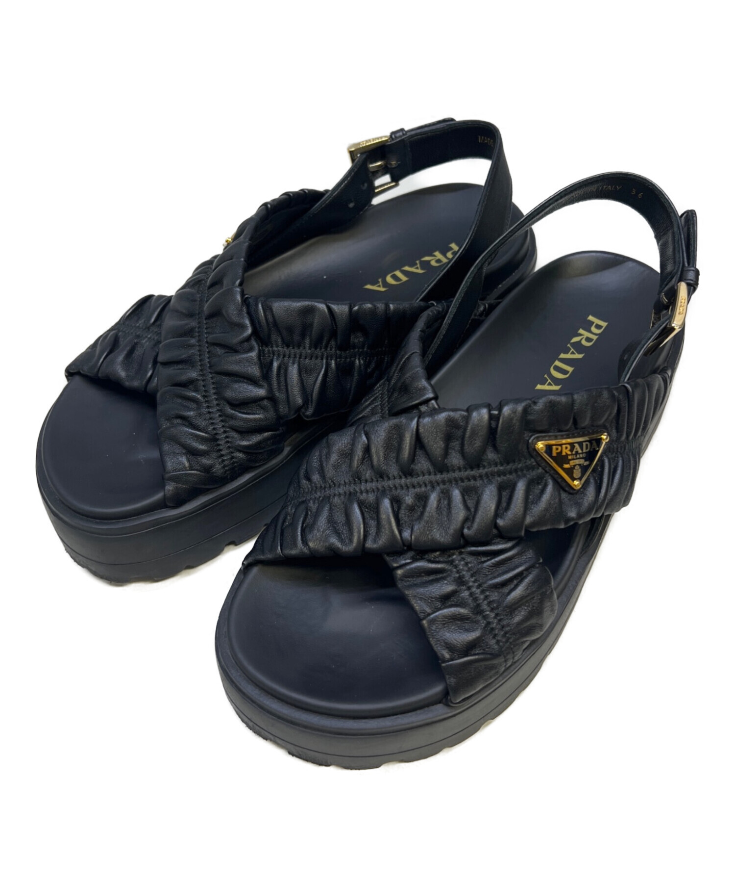 中古・古着通販】PRADA (プラダ) ナッパレザー サンダル ブラック