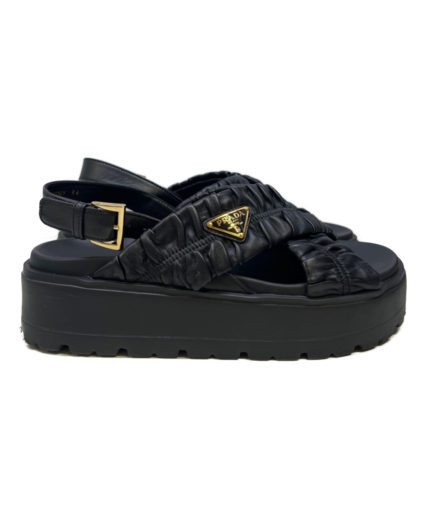 中古・古着通販】PRADA (プラダ) ナッパレザー サンダル ブラック