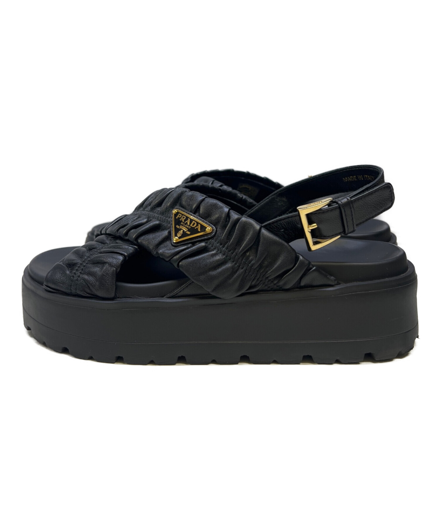 中古・古着通販】PRADA (プラダ) ナッパレザー サンダル ブラック