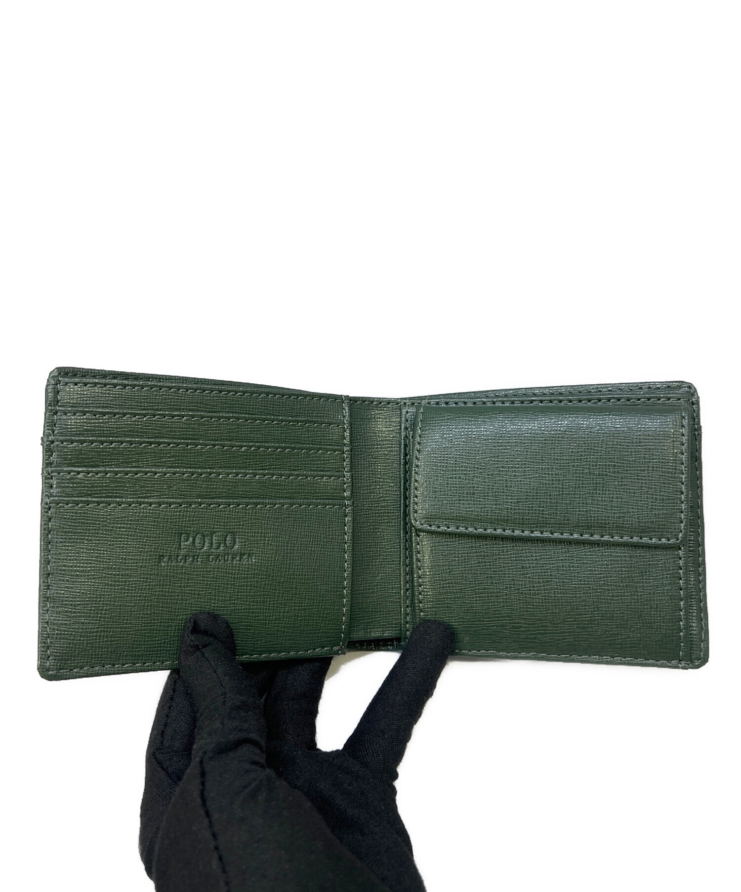 新品未使用品 POLO RALPH LAUREN　二つ折り牛革財布　モスグリーン 中古・古着通販】POLO RALPH LAUREN (ポロ・ラルフローレン) 2つ折り