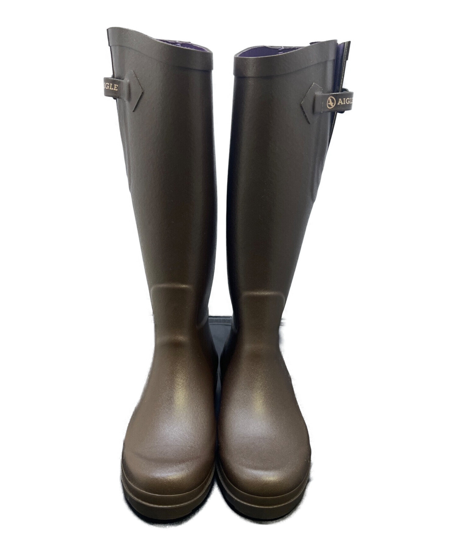 AIGLE ダークブラウン ロングレインブーツ 中古・古着通販】AIGLE (エーグル) レインロングブーツ ブラウン