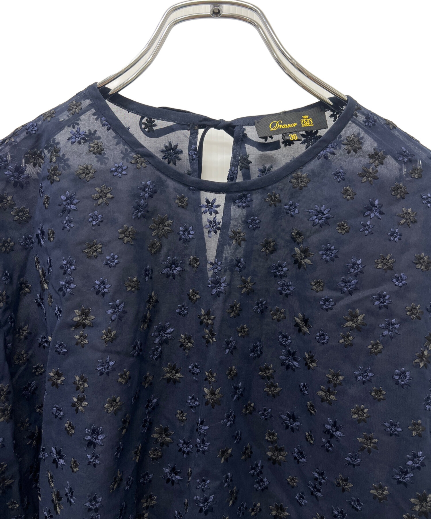 中古・古着通販】DRAWER (ドゥロワー) 刺繍シアーブラウス ネイビー