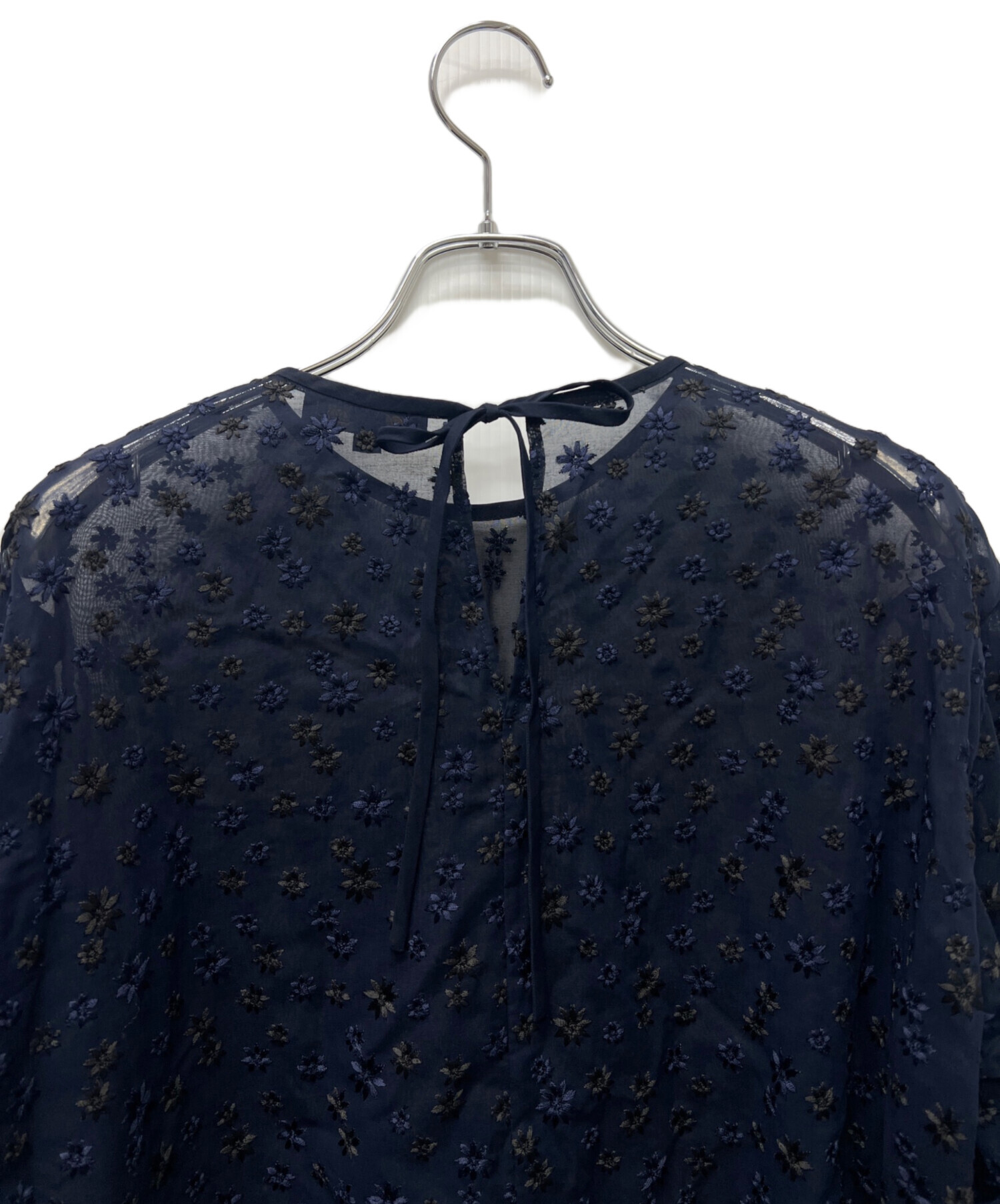 中古・古着通販】DRAWER (ドゥロワー) 刺繍シアーブラウス ネイビー