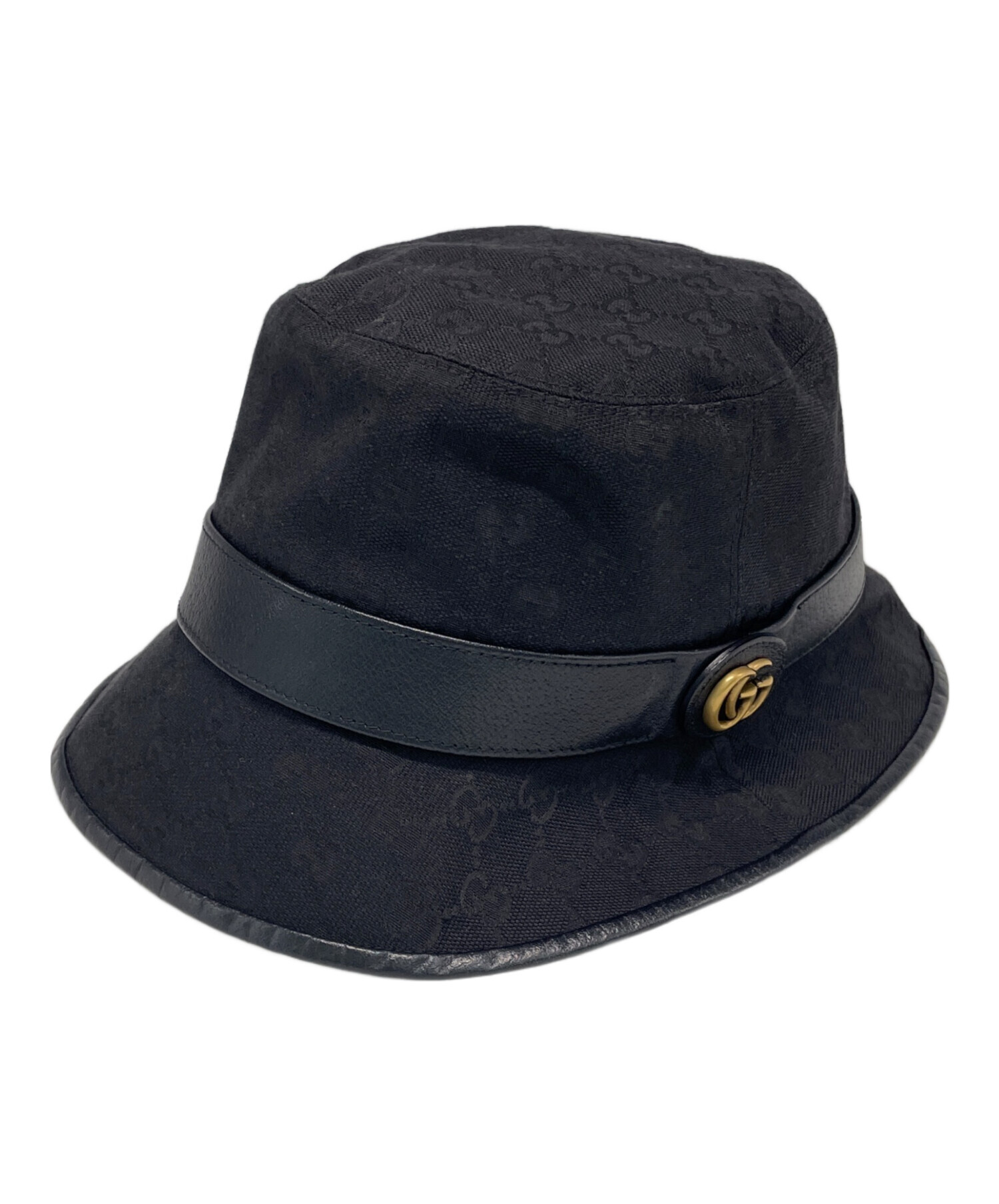 極美品✨GUCCI GGキャンバス バケットハット フェドラ ブラック 中古・古着通販】GUCCI (グッチ) GGキャンバスバケットハット ブラック