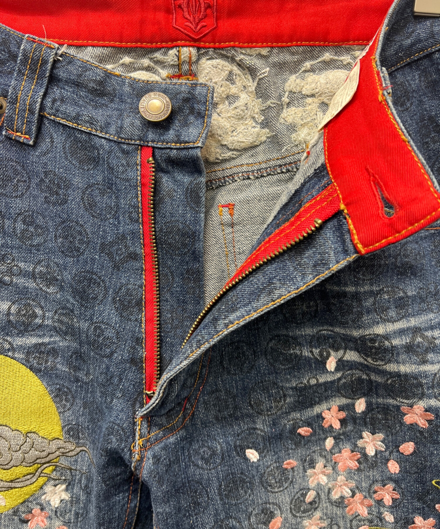 中古・古着通販】華鳥風月 (カチョウフウゲツ) 風神雷神刺繍デニム
