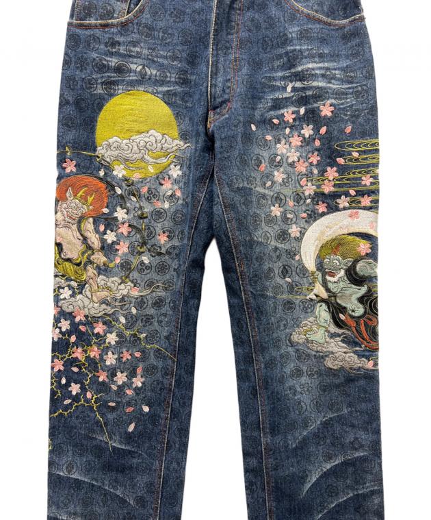 中古・古着通販】華鳥風月 (カチョウフウゲツ) 風神雷神刺繍デニム
