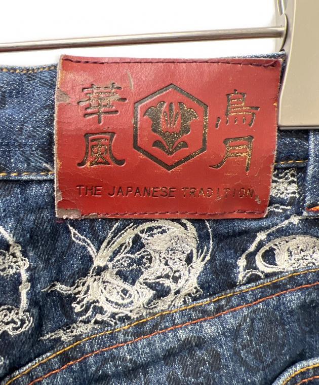 赤*犬様 ★オークション中★wafu.リネンシャンブレー 袴パンツ 中古・古着通販】華鳥風月 (カチョウフウゲツ) 風神雷神刺繍デニム