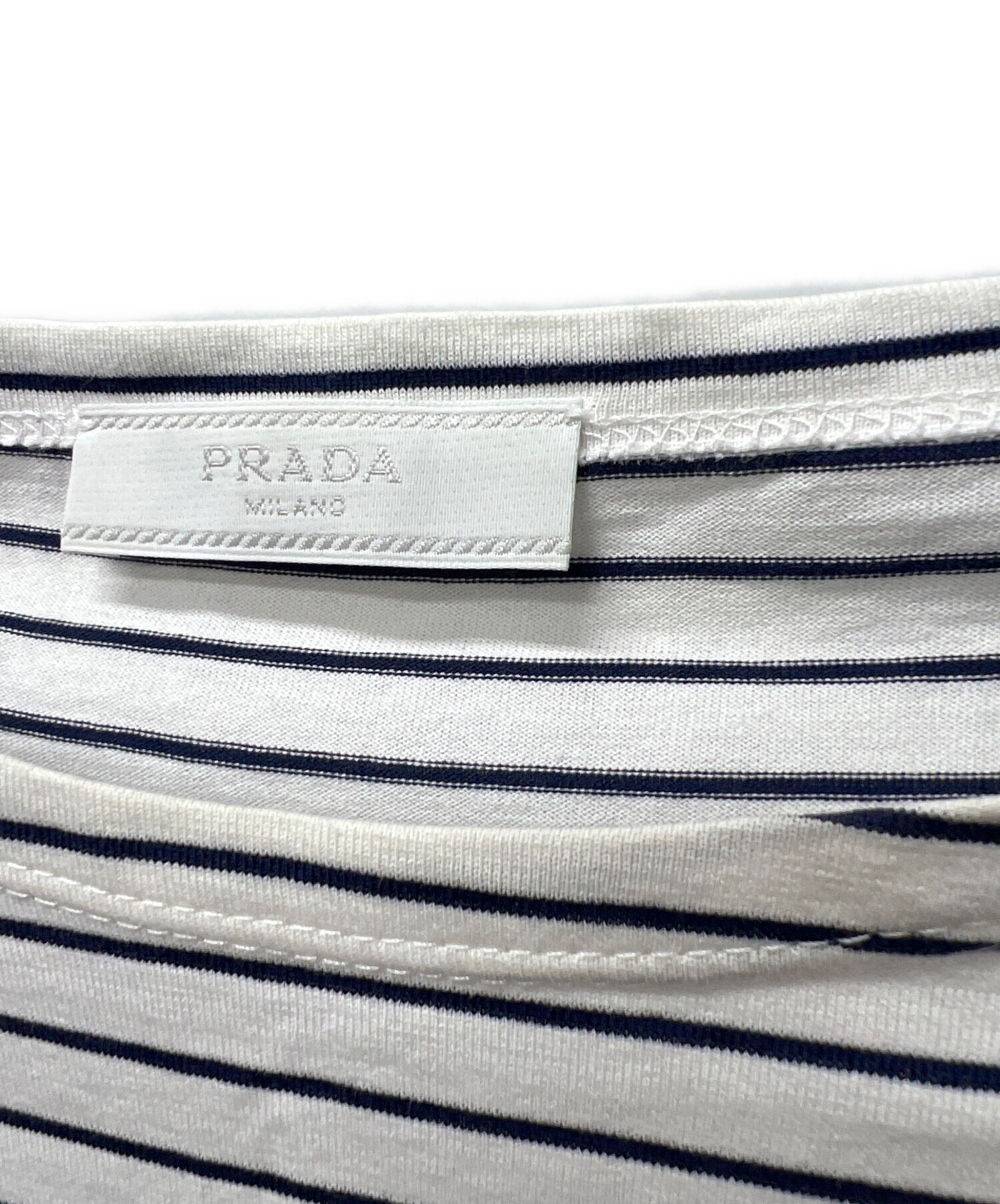 中古・古着通販】PRADA (プラダ) ボーダーTシャツ ホワイト×ネイビー