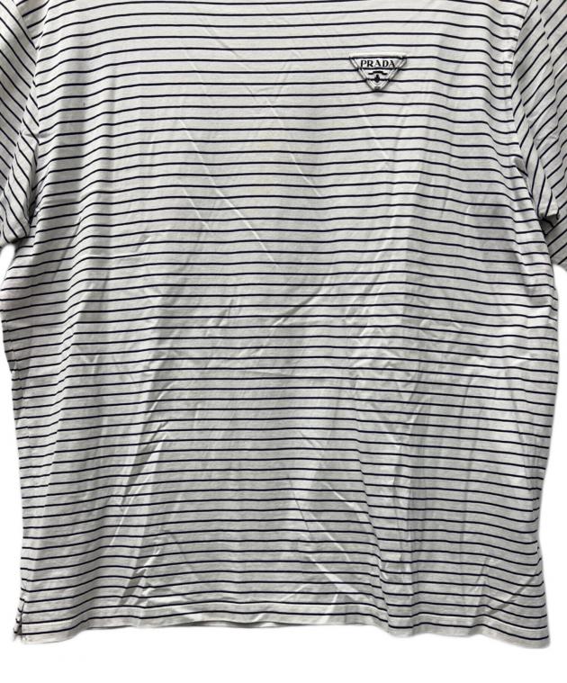 中古・古着通販】PRADA (プラダ) ボーダーTシャツ ホワイト×ネイビー
