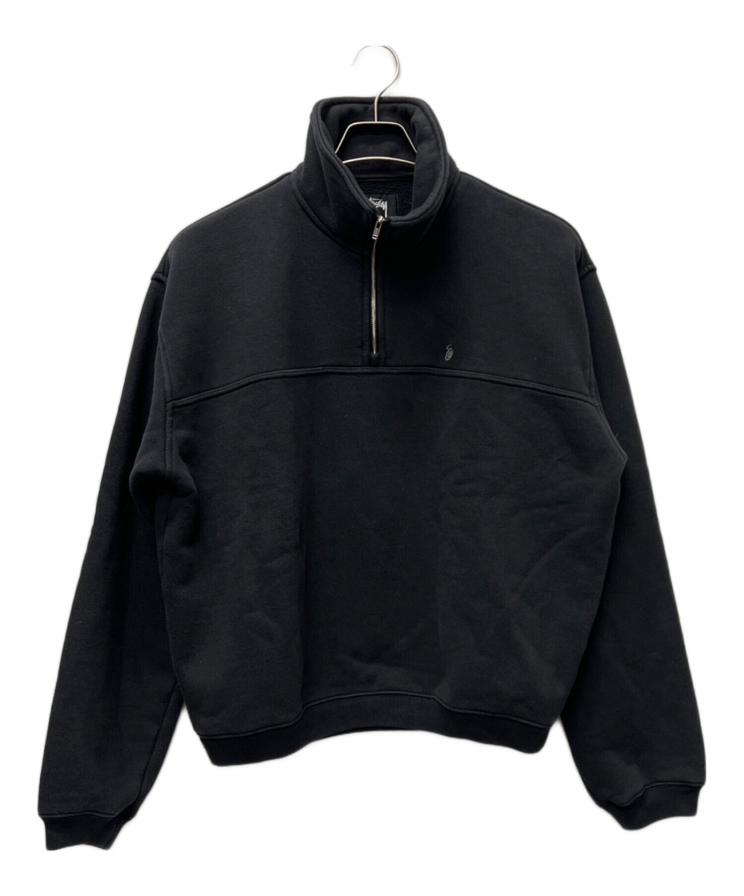 ステューシー 刺繍ロゴ ハーフジップ　スウェット L 黒色　ブラック 中古・古着通販】stussy (ステューシー) ハーフジップスウェット