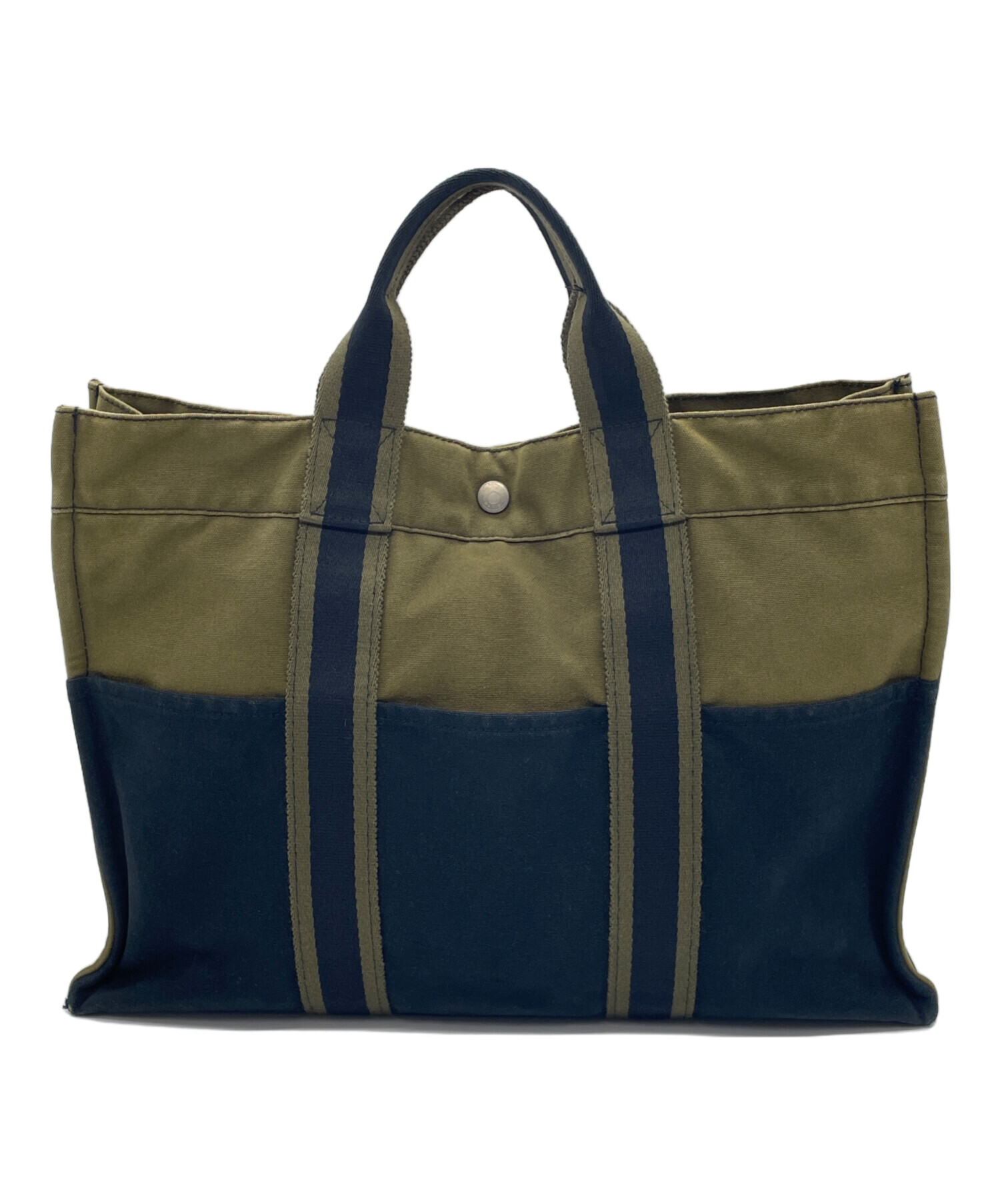 HERMES フールトゥ トートバッグ カーキ×ネイビー 中古・古着通販】HERMES (エルメス) フールトゥMM カーキ×ネイビー