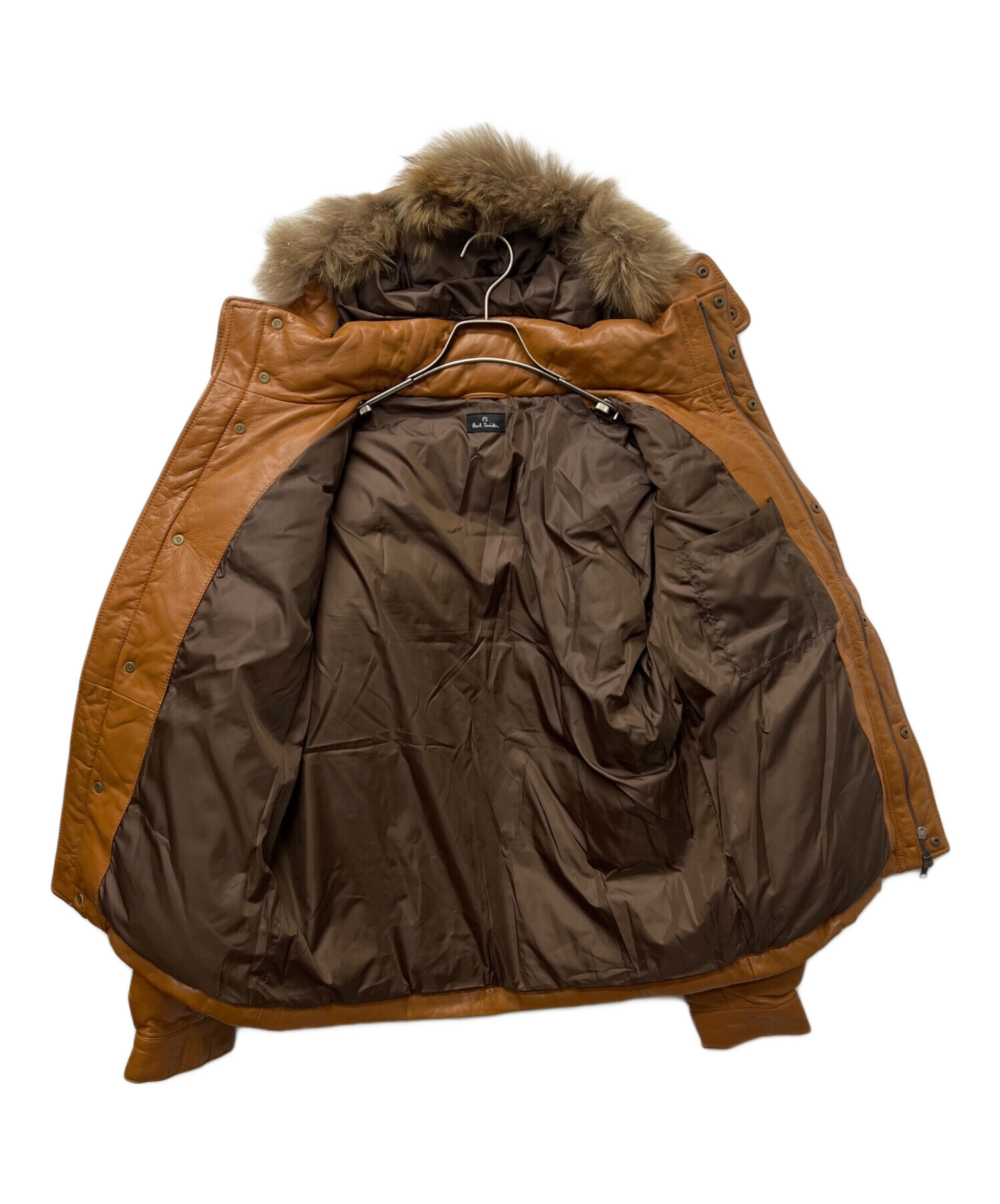 Paul Smith レザーダウンジャケット 本革 ファー ブラウン メンズ 中古・古着通販】PS Paul Smith (PSポールスミス) レザーダウン